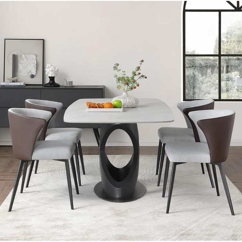 Sintered Stone Tabletop Modern Dining Room Table Solid Black Carbon Steel Base