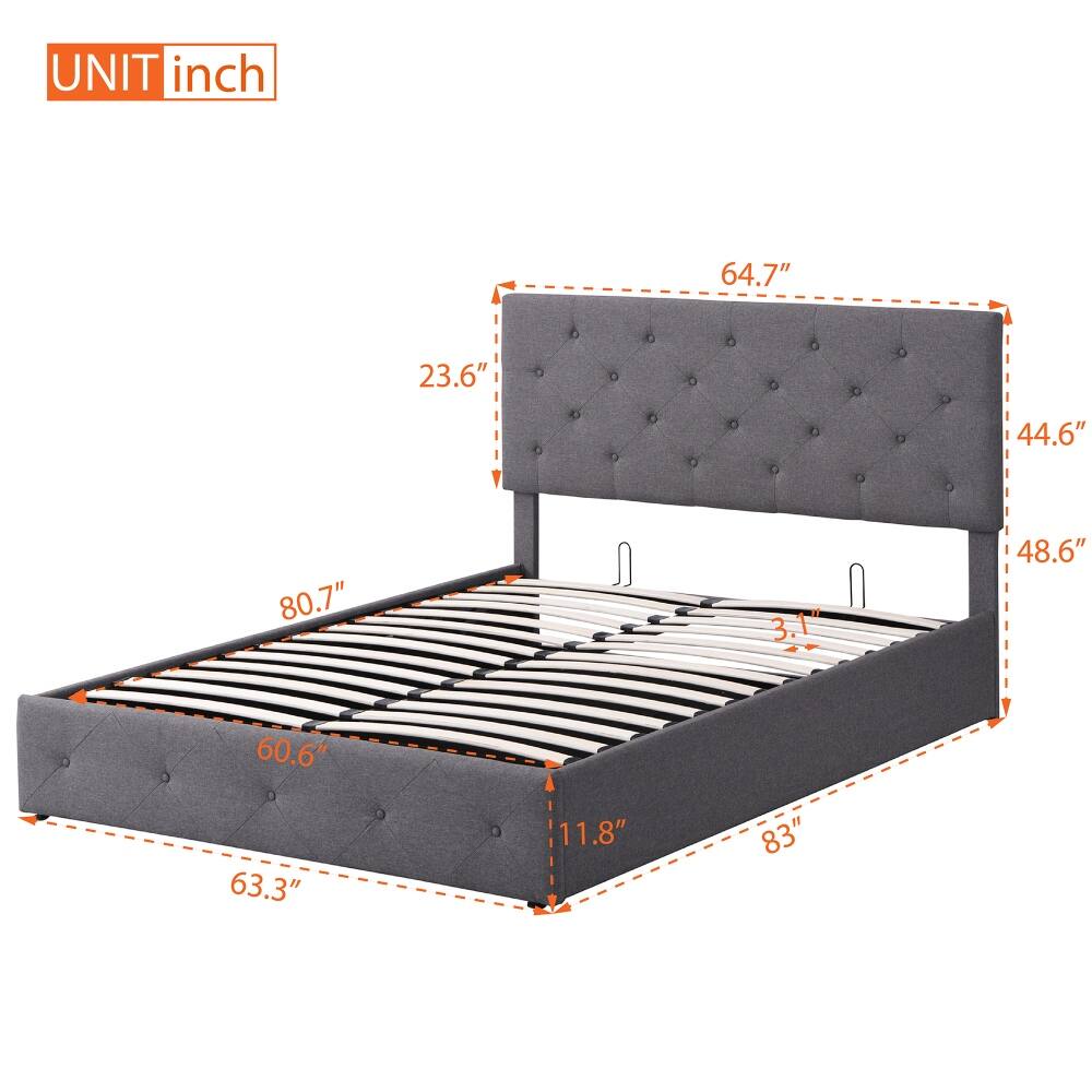 Queen size Upholstered Platform bed with a Hydraulic Storage System