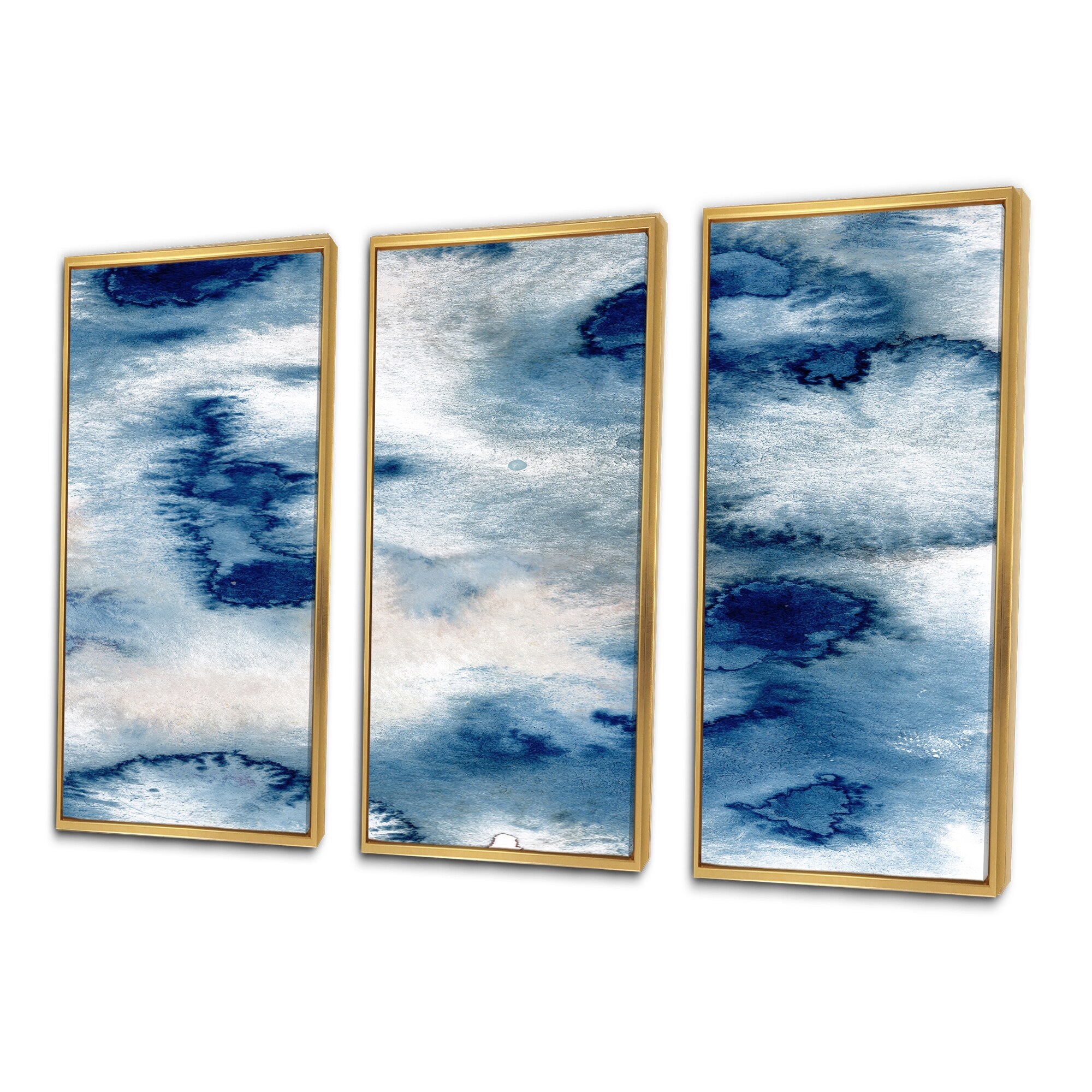 Designart "Watercolor Abstract Classic Blue II" Modern Framed Wall Art Set of 3 - 4 Colors of Frames