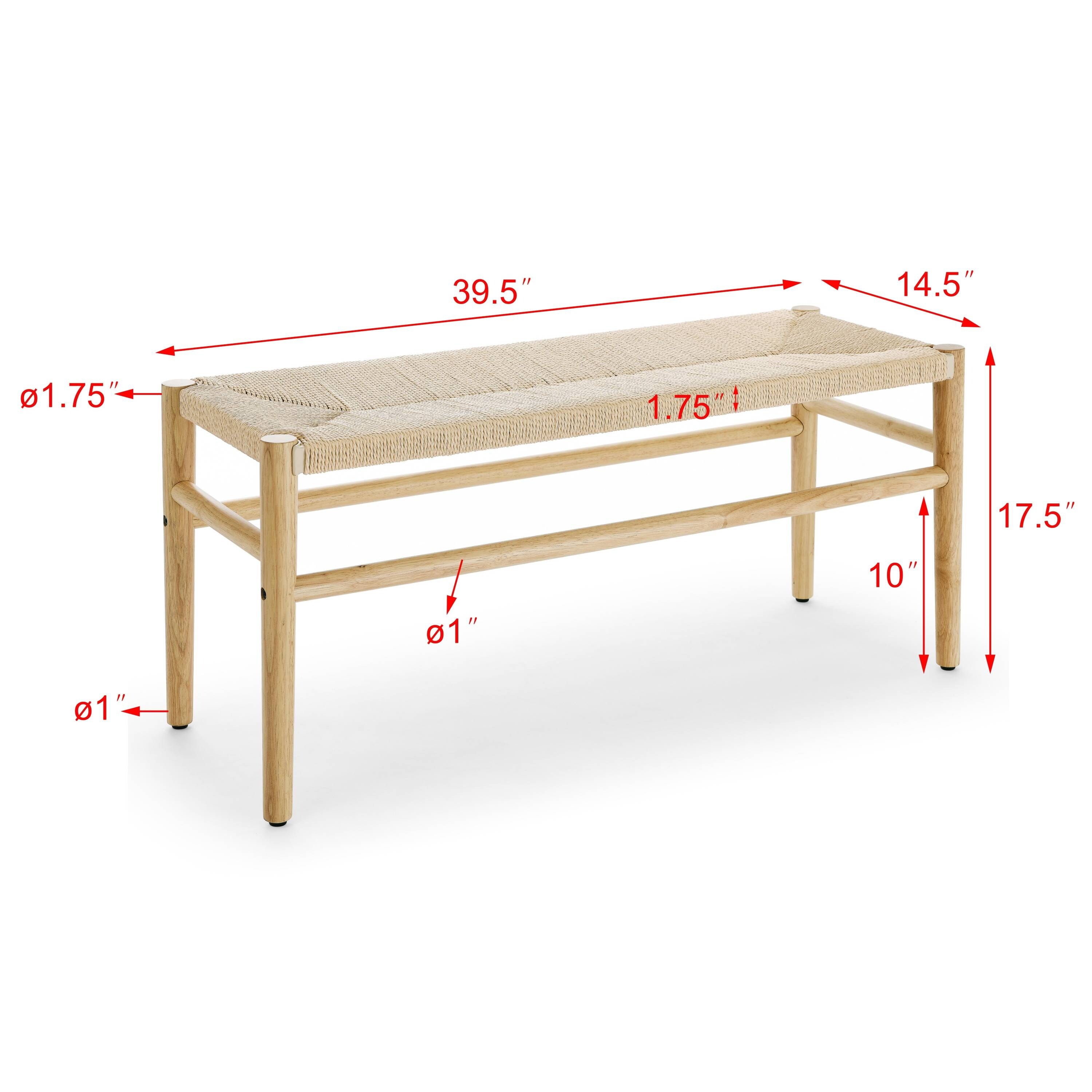 Indoor Bench with Paper Cord, Rubber Wood Legs for Entryway Living Room Bedroom,