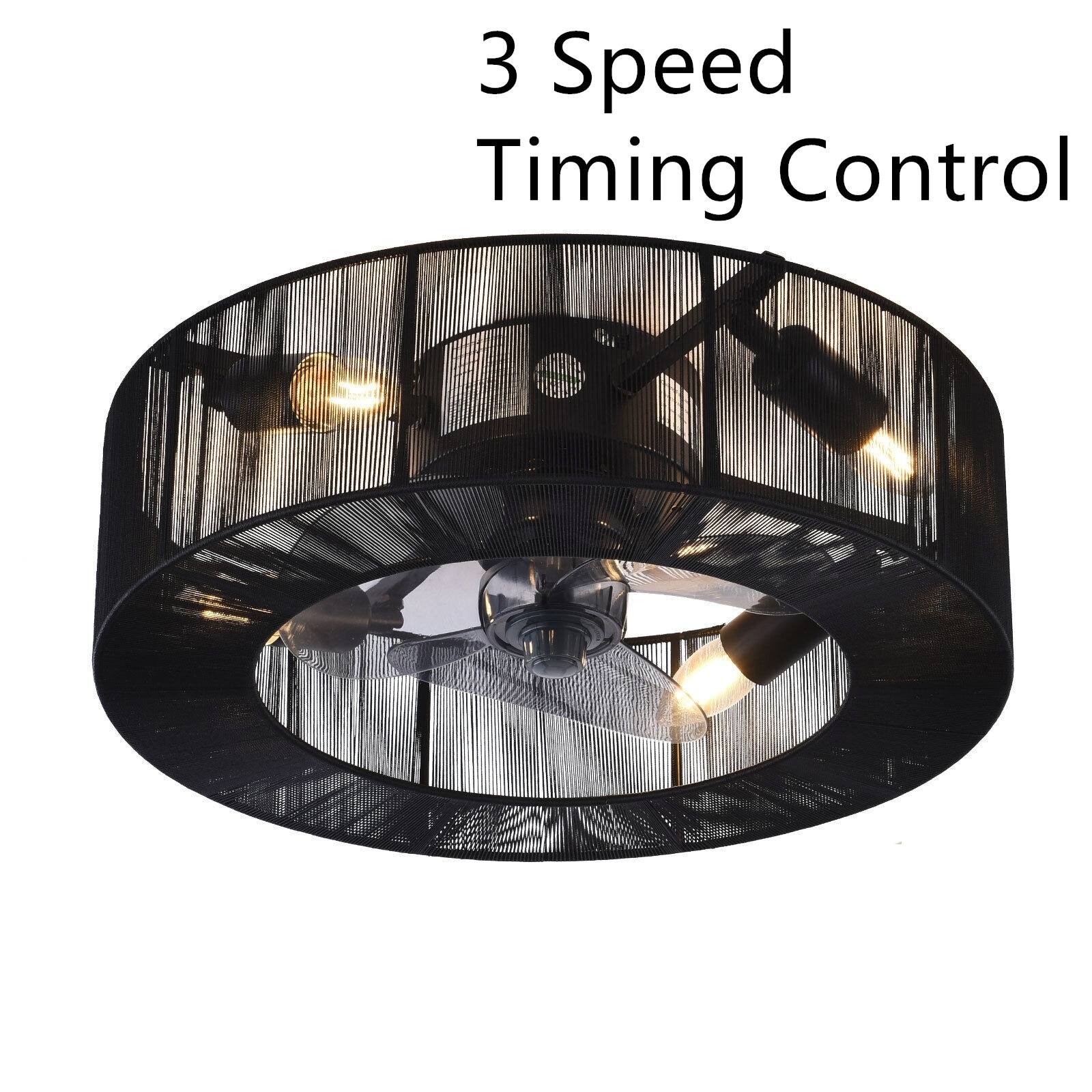 Contemporary Enclosed Caged LED Ceiling Fan with Remote
