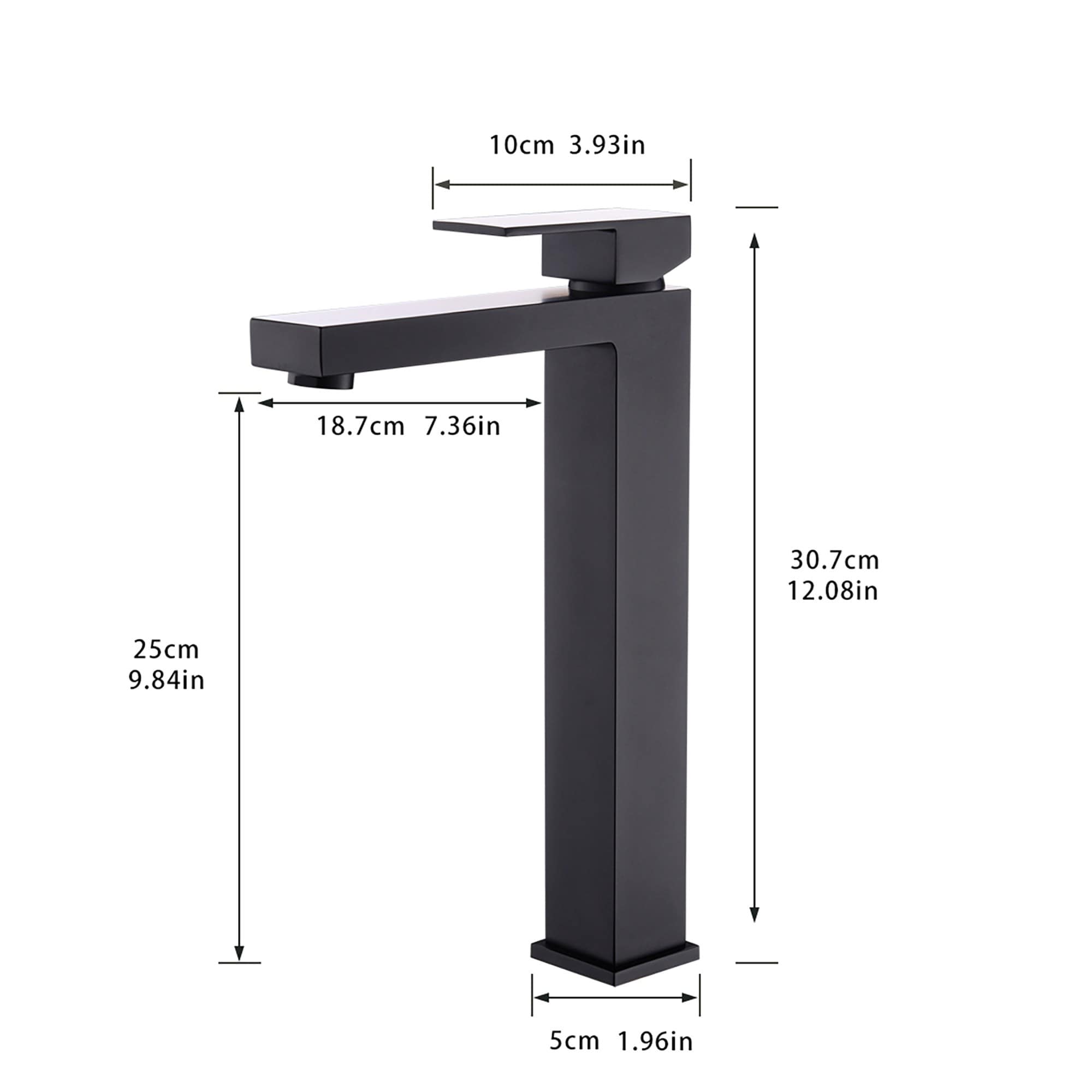 12-inch Tall Modern Black Single Handle Basin Bathroom Faucet