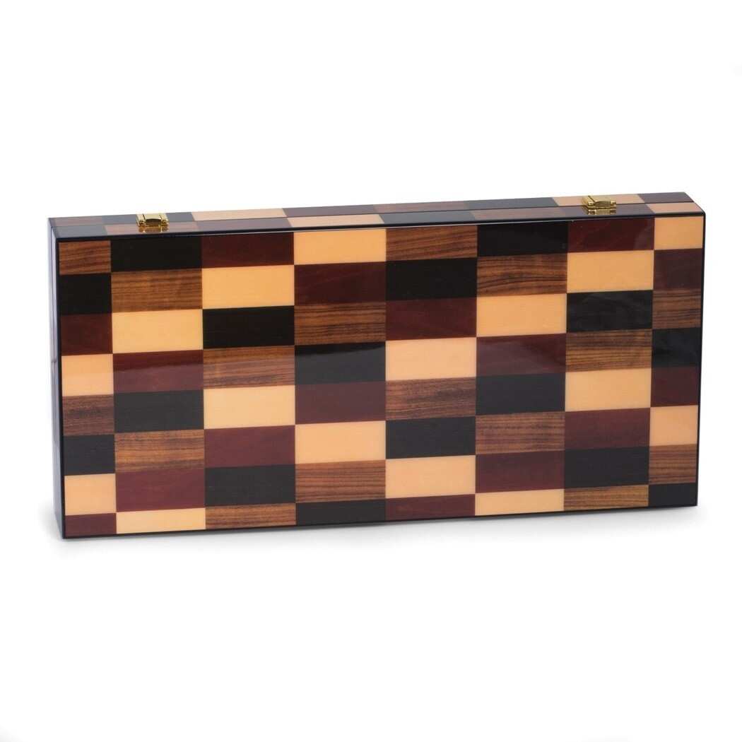 Curata Multi-Color Wood Inlay Case Backgammon Set