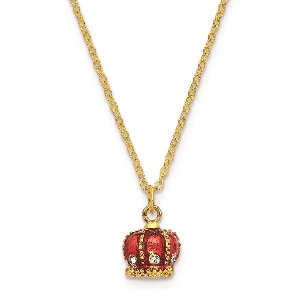Curata Pewter Crystals Gold-Tone Enameled Her MajestyS Crown Carriage Trinket Box on 18 Inch Necklace