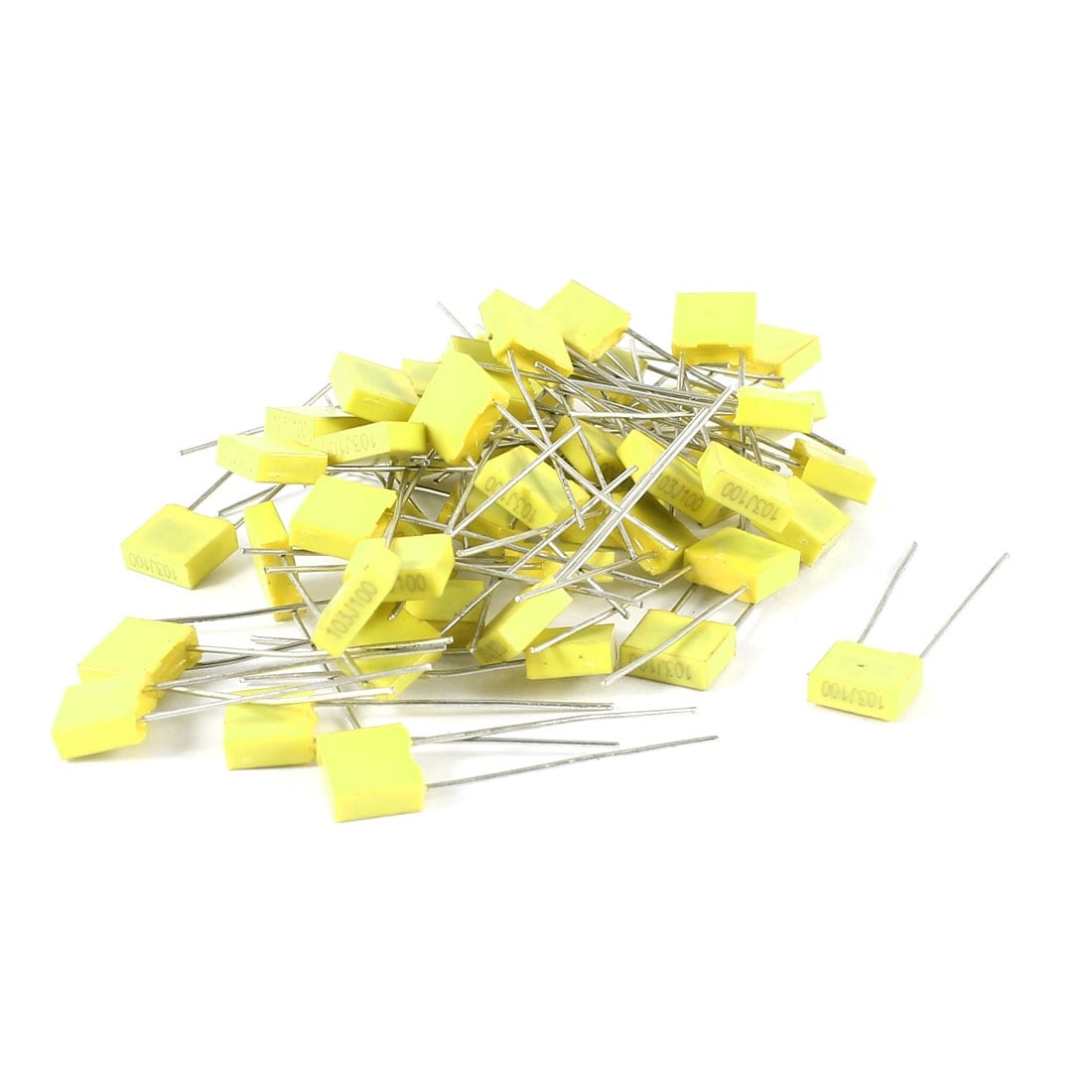 50 Pieces 100V 0.01uF 10% Radial Lead Box Type Film Correction Capacitors Yellow