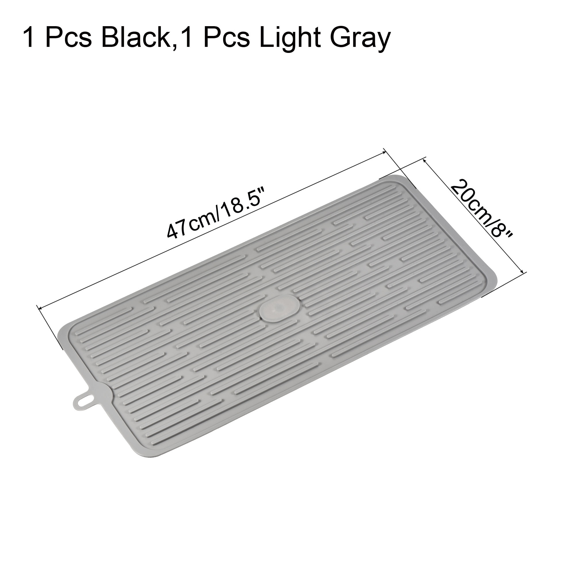 Silicone Dish Drying Mat, 2Pcs 18.5" x 8" Kitchen Drain Mat Black Light Gray