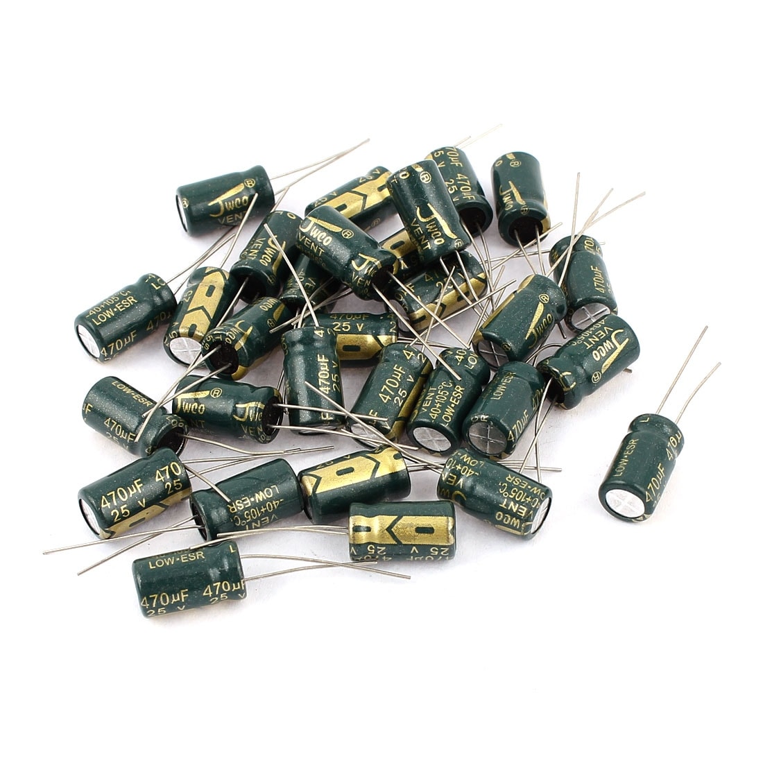 30pcs 8 x 14mm Motherboard Radial Lead Electrolytic Capacitor 105C 470uF 25V - Green, Gold Tone, Silver Tone