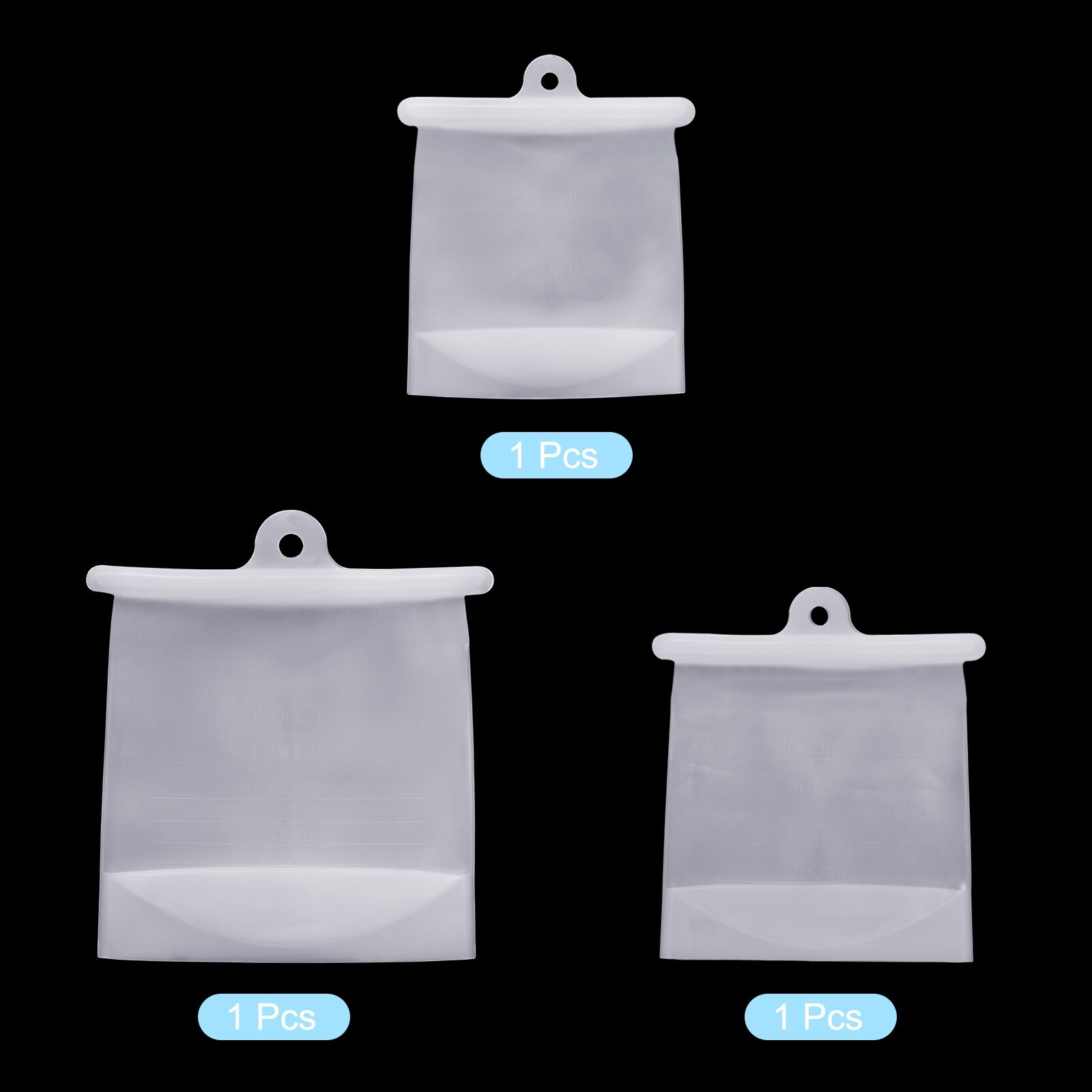 Reusable Storage Bags Silicone Food Bags Freezer Bags-3Pcs-White(S+M+L) - White - S+M+L