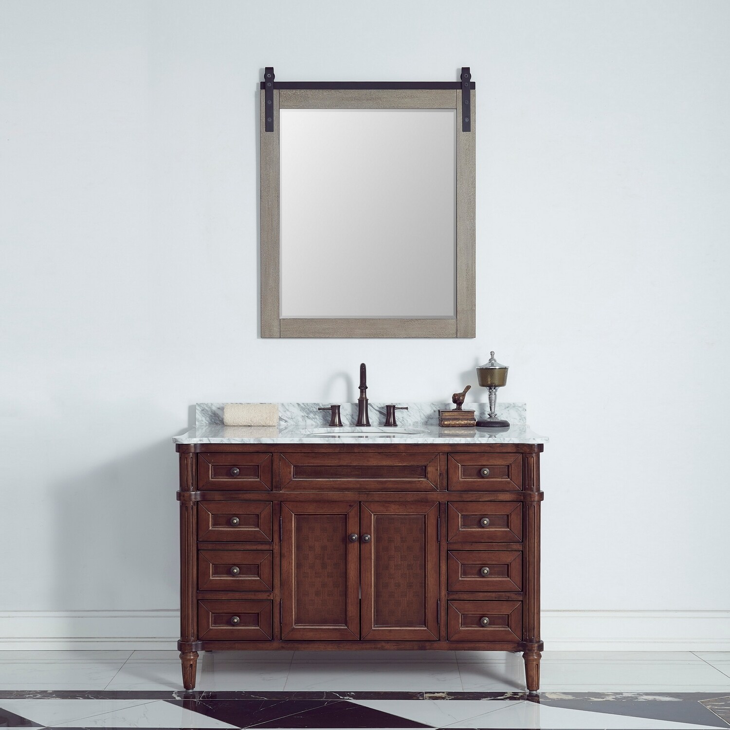 Cortes 32" Bathroom Vanity Barndoor Wall Mirror in Grey