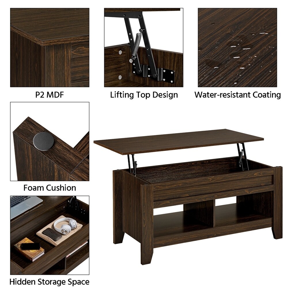 41" Lift Top Coffee Table with 2 Storage Compartments, Espresso