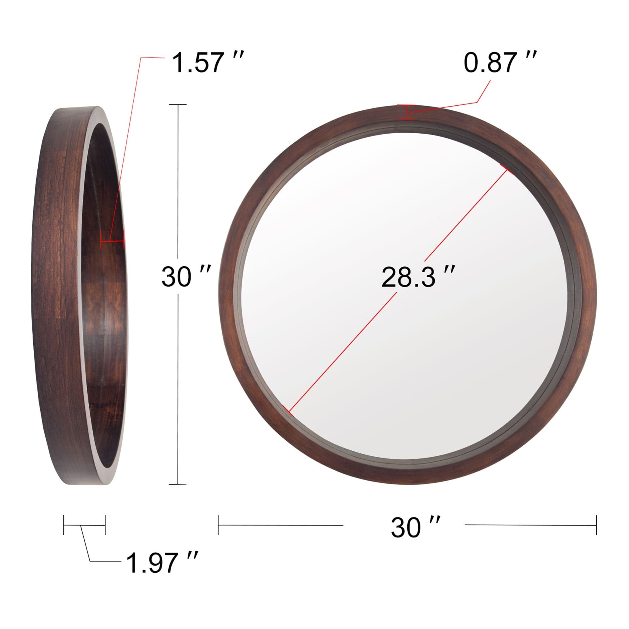 Circle Mirror with Wood Frame Round Modern Decoration Home Decor Mirror for Bathroom Living Room Bedroom Entryway, Walnut - 24"W x 24"H x 1.97"D