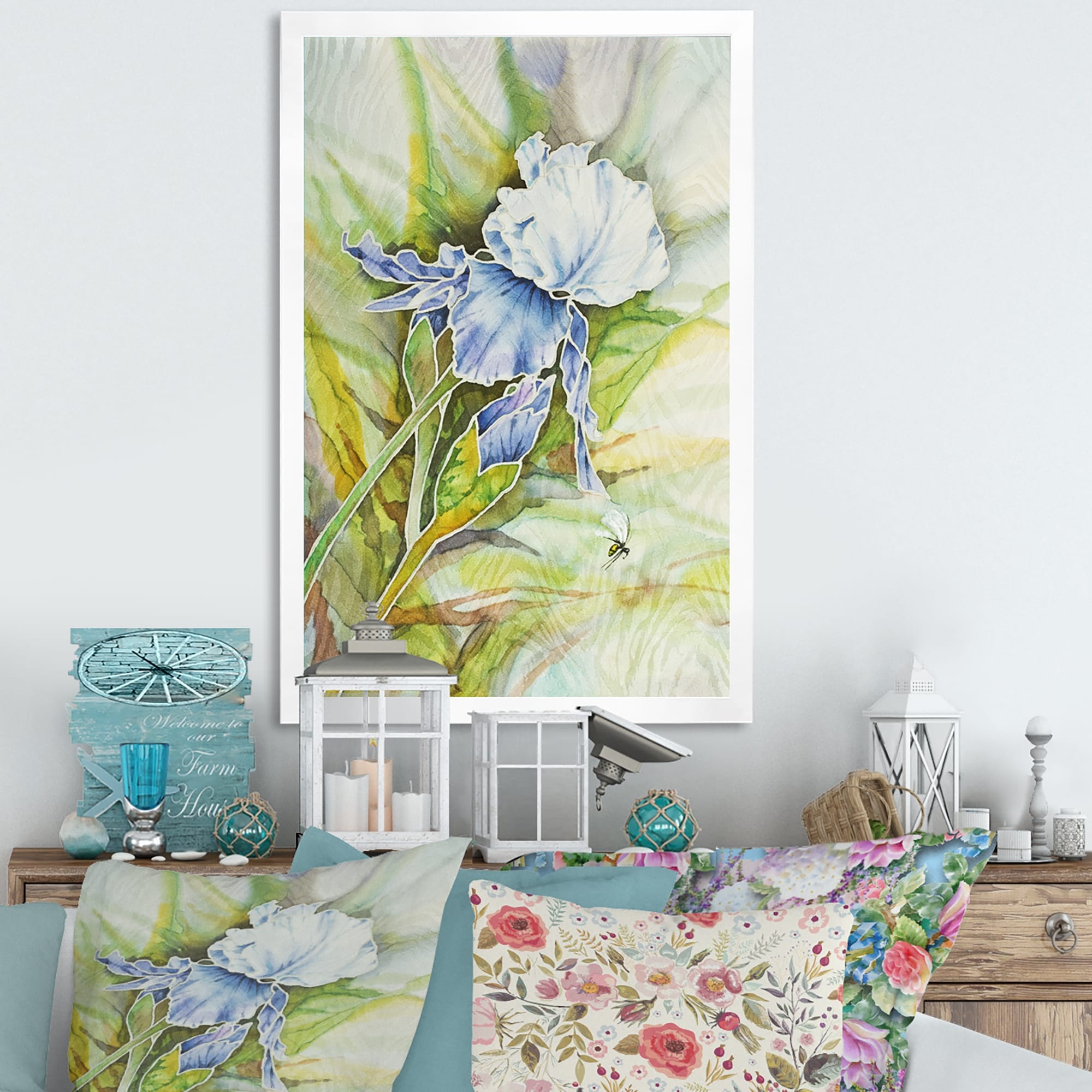 Designart "Vintage Flowers Iris" Traditional Framed Art Print