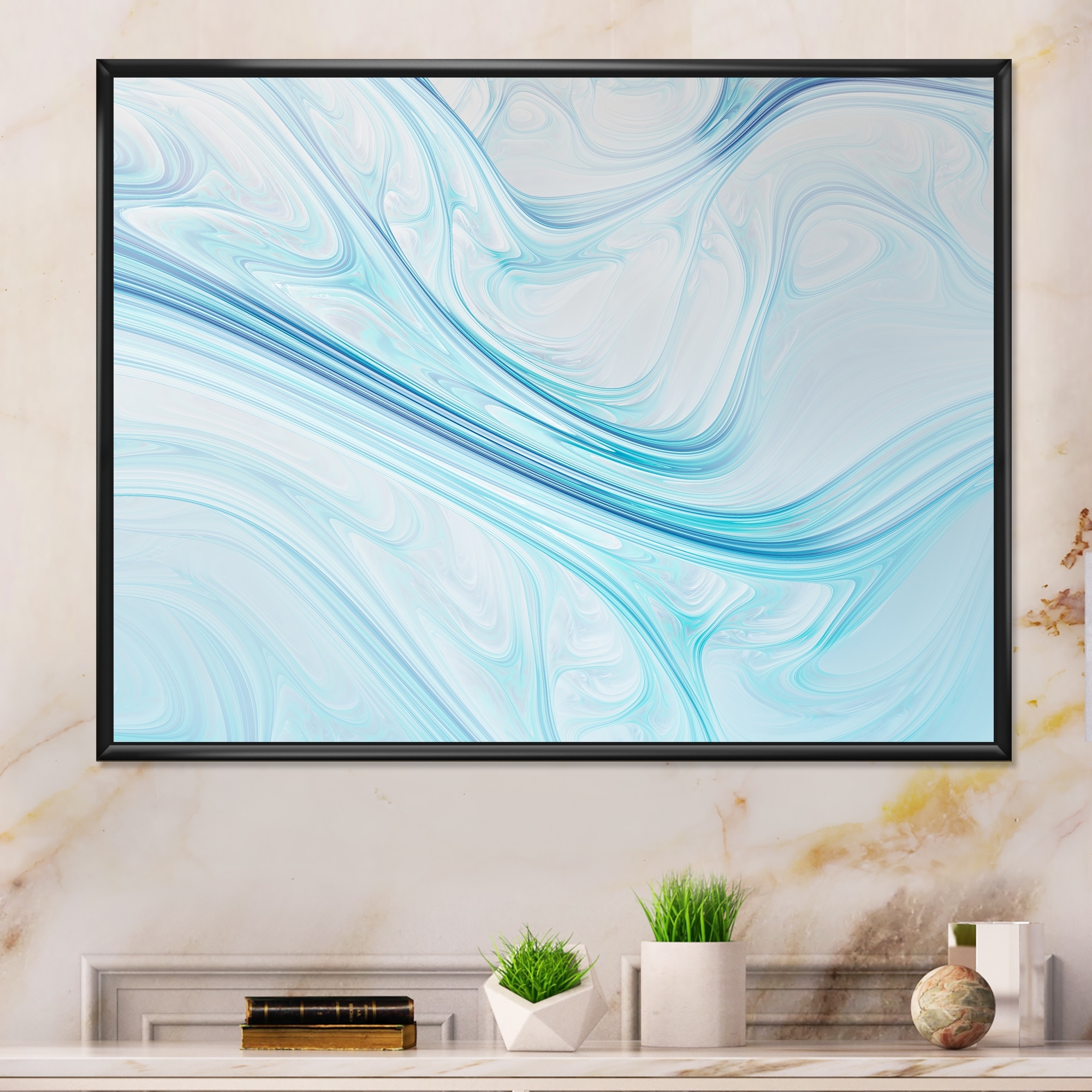 Designart "Surreal Marble Blue Wave" Modern Framed Canvas Wall Art