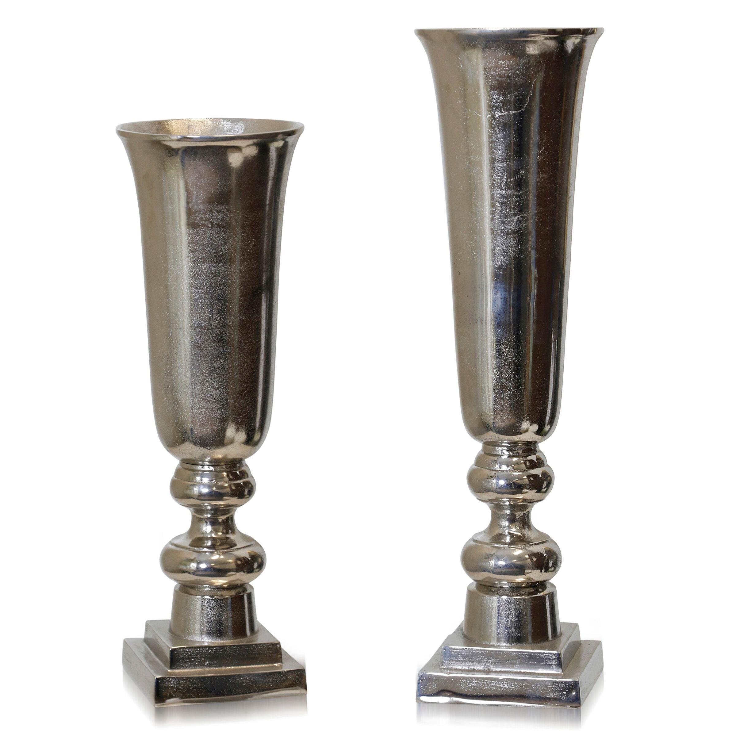 Set of 2 Cast Aluminum Vases - Silver