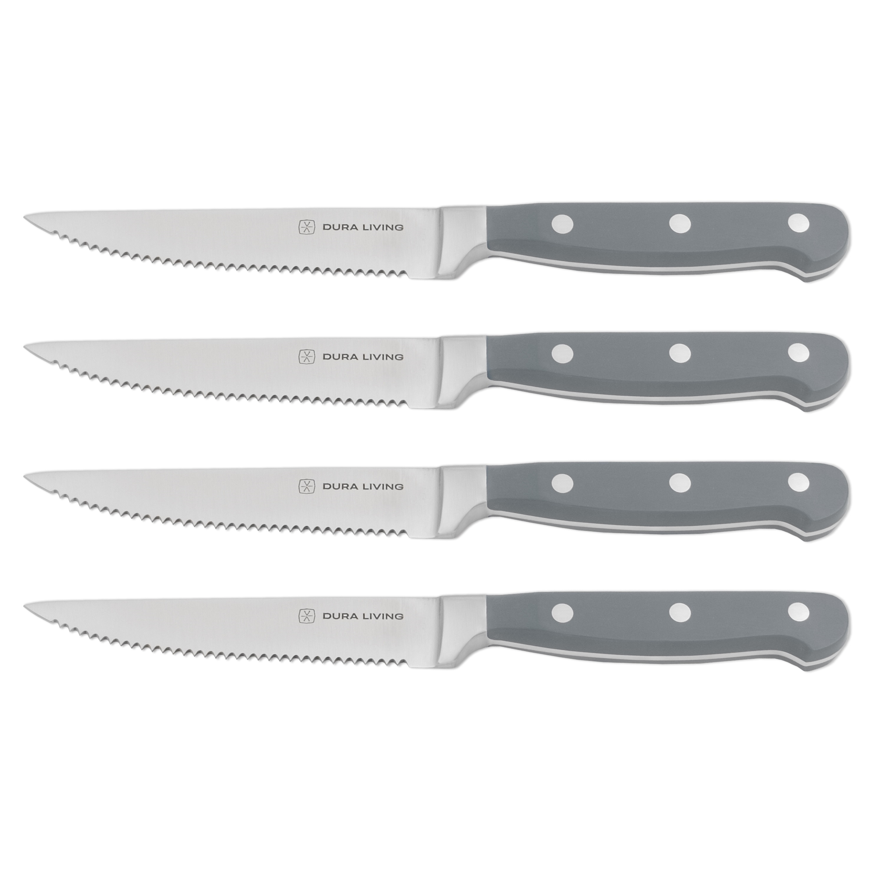 Dura Living Superior Steak Knife Set of 8 - Forged Stainless Steel Serrated Blades, Gray - Grey