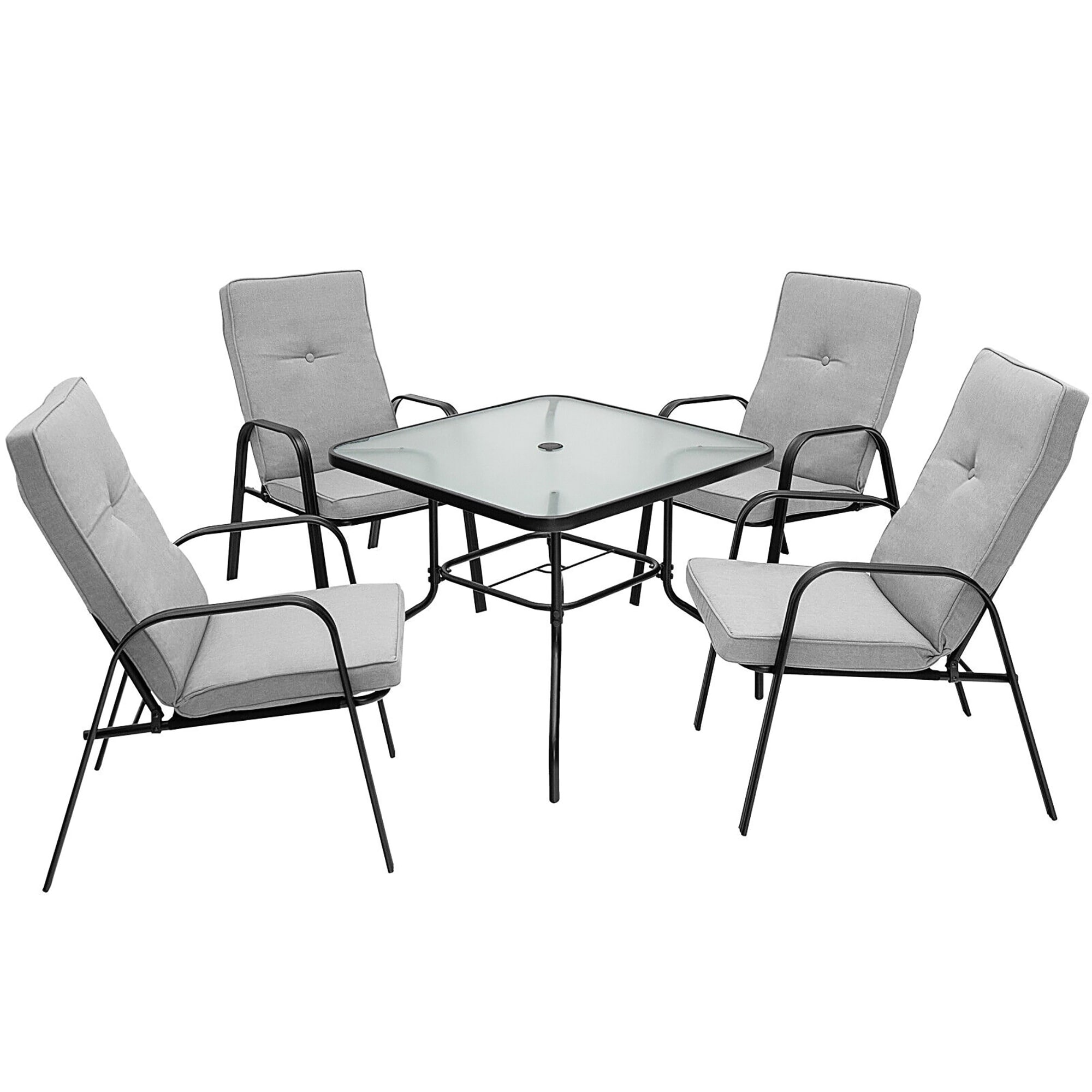 Gymax 35'' Patio Dining Square Tempered Glass Table w/ Umbrella Hole