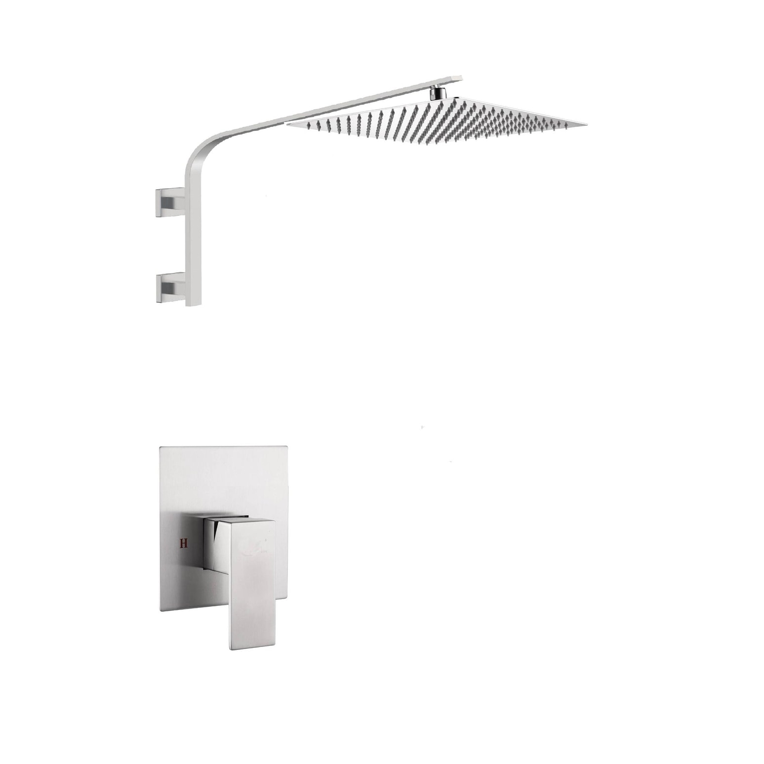 Brushed nickel wall mount 12 inch rain head single function shower faucet - 12' x 12'