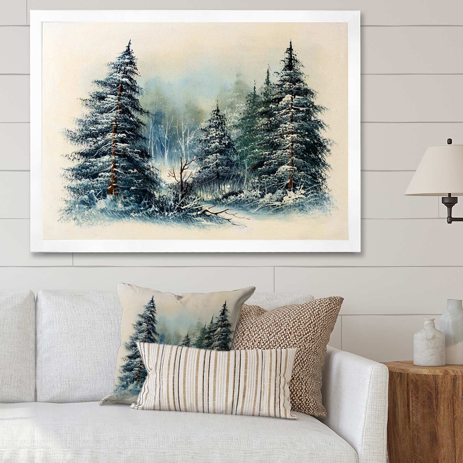 Designart "Winter Lands With Evergreen Tree" Traditional Framed Wall Art