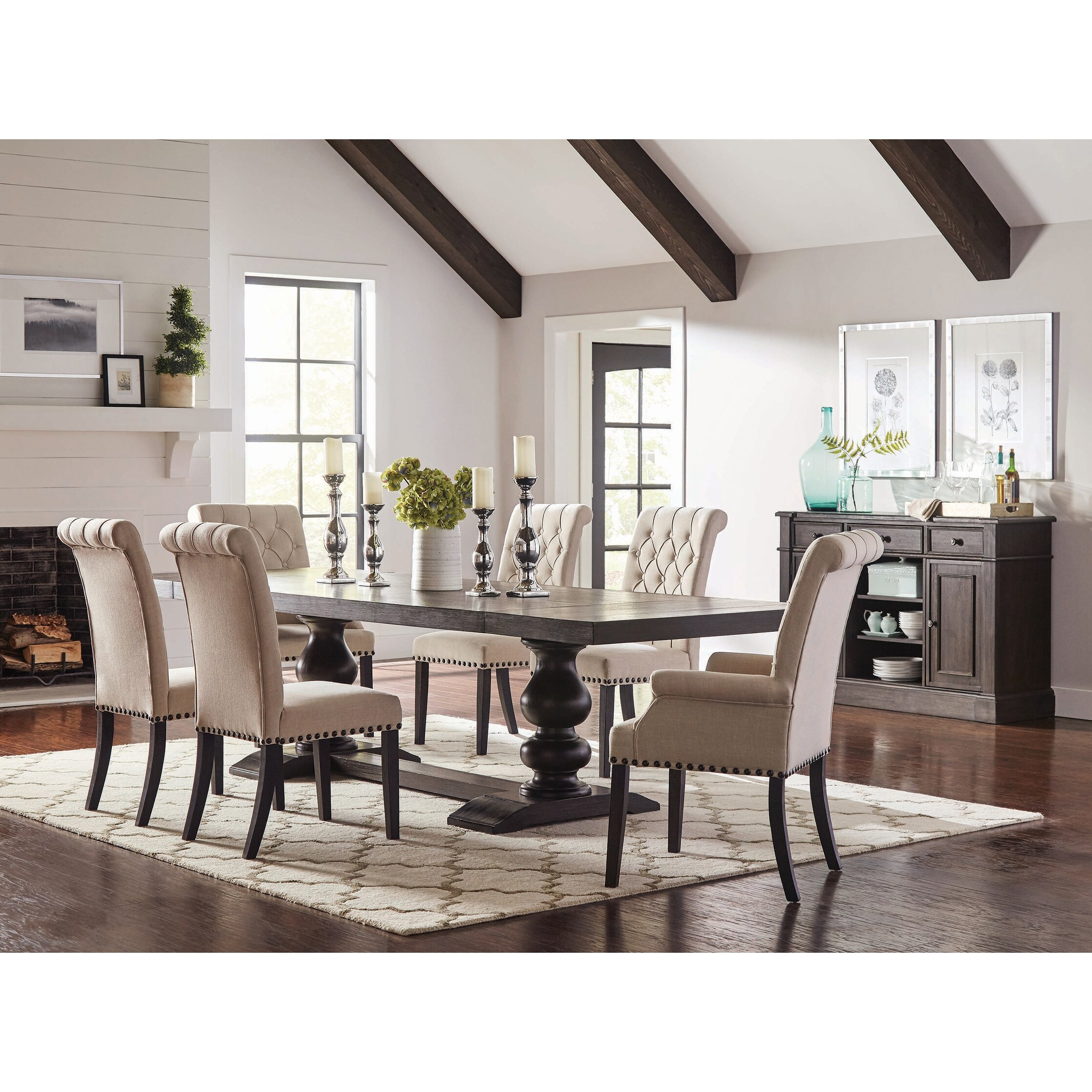 Chelsea Beige and Smokey Black Tufted Back Dining Chairs (Set of 6)