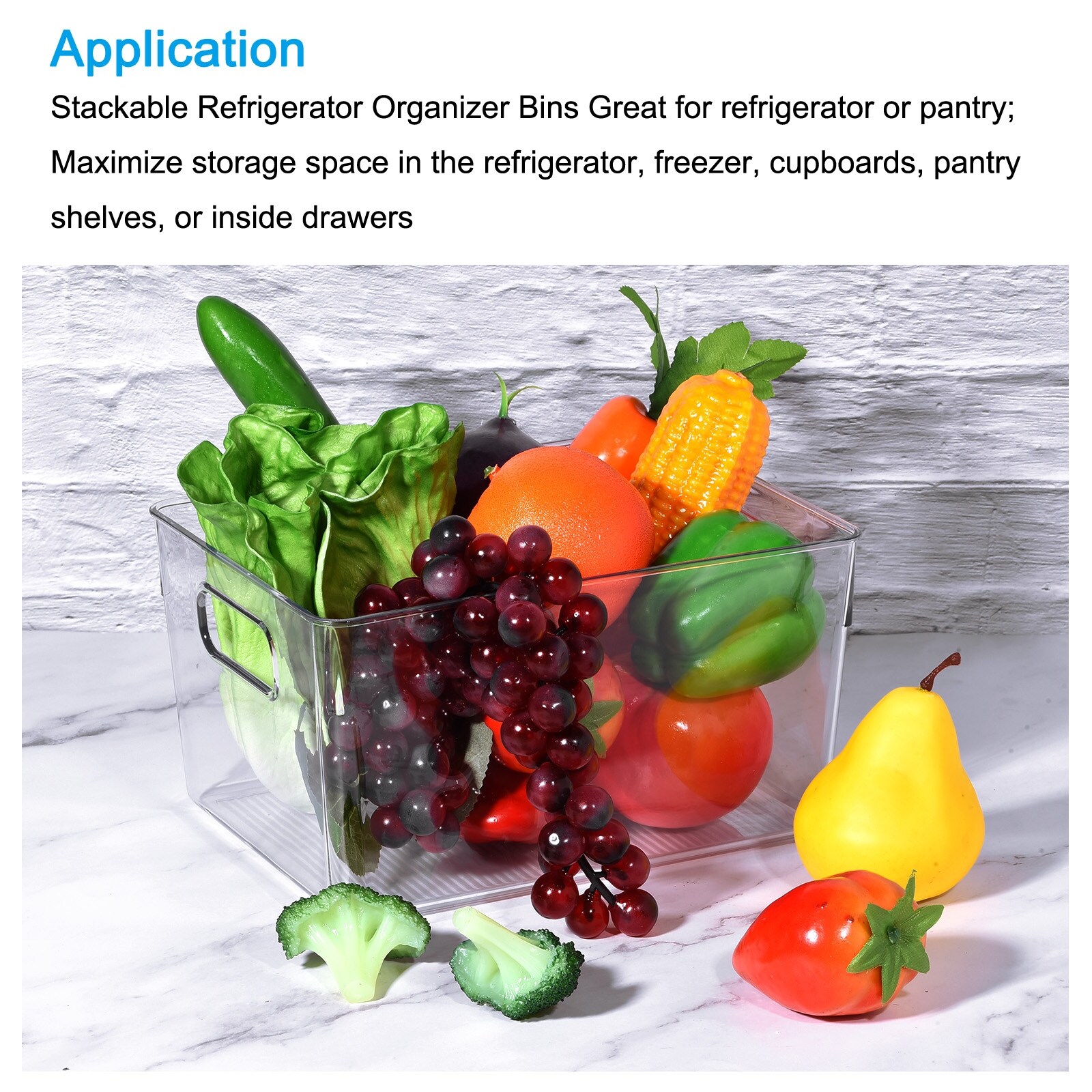 Refrigerator Organizer Bins 2PCS, Fridge Drawer Organizer with Handles - White - Clear