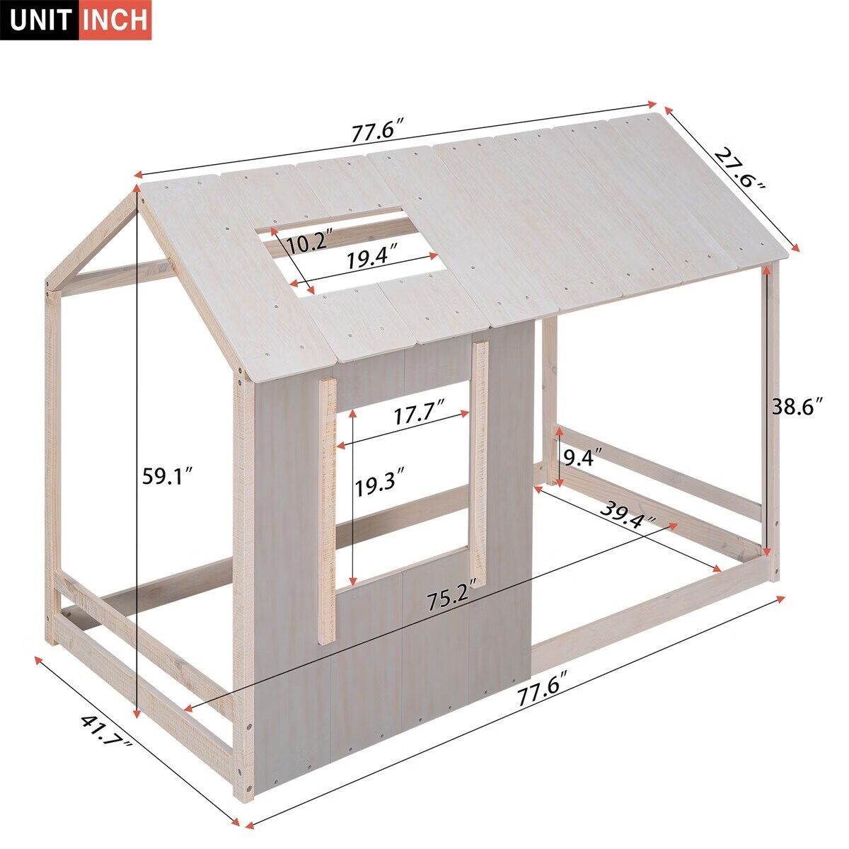 Merax Twin Size House Platform with Roof and Window