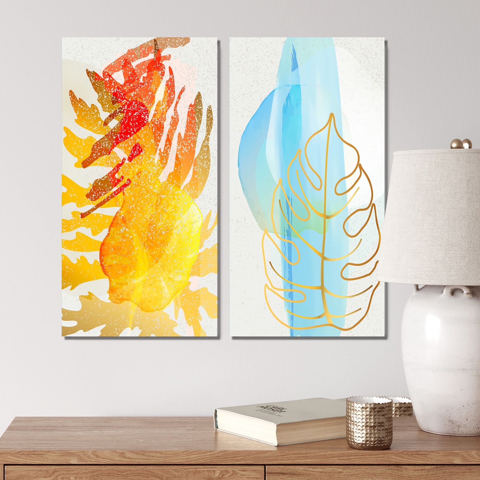 Designart 'Trendy Abstracts With Vibrant Organic Shapes V' Geometric Set of 2 Pieces