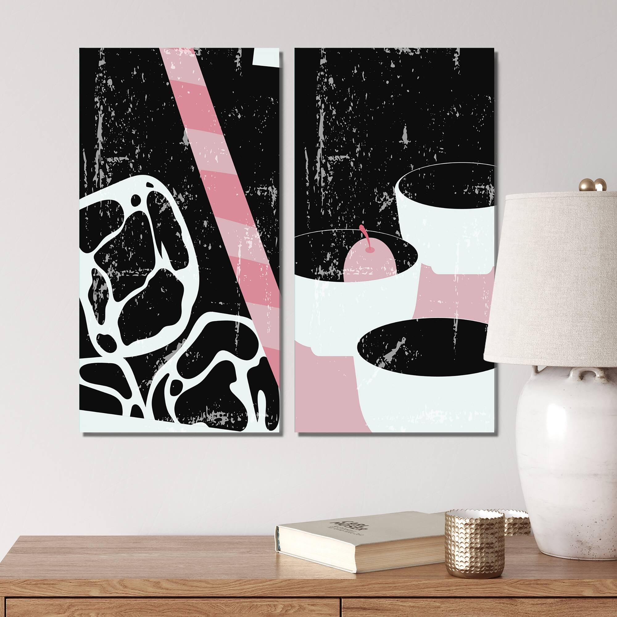 Designart 'Retro 70S Abstract Minimal Colorful Food Designs I' Abstract Set of 2 Pieces