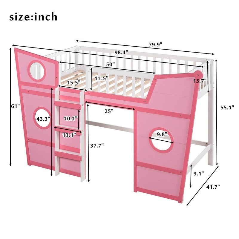 Twin/Full Size Boat Shape Loft Bed with Ladder