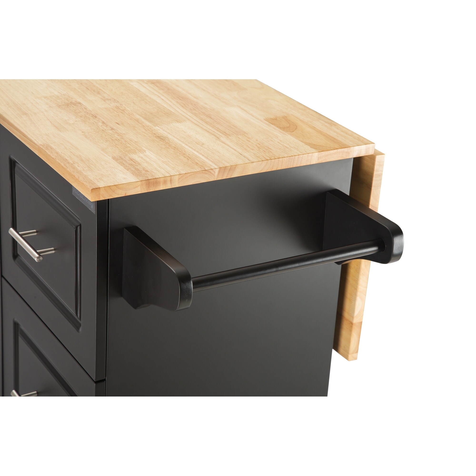 Mobile Kitchen Island with 3 Big Drawers - Black