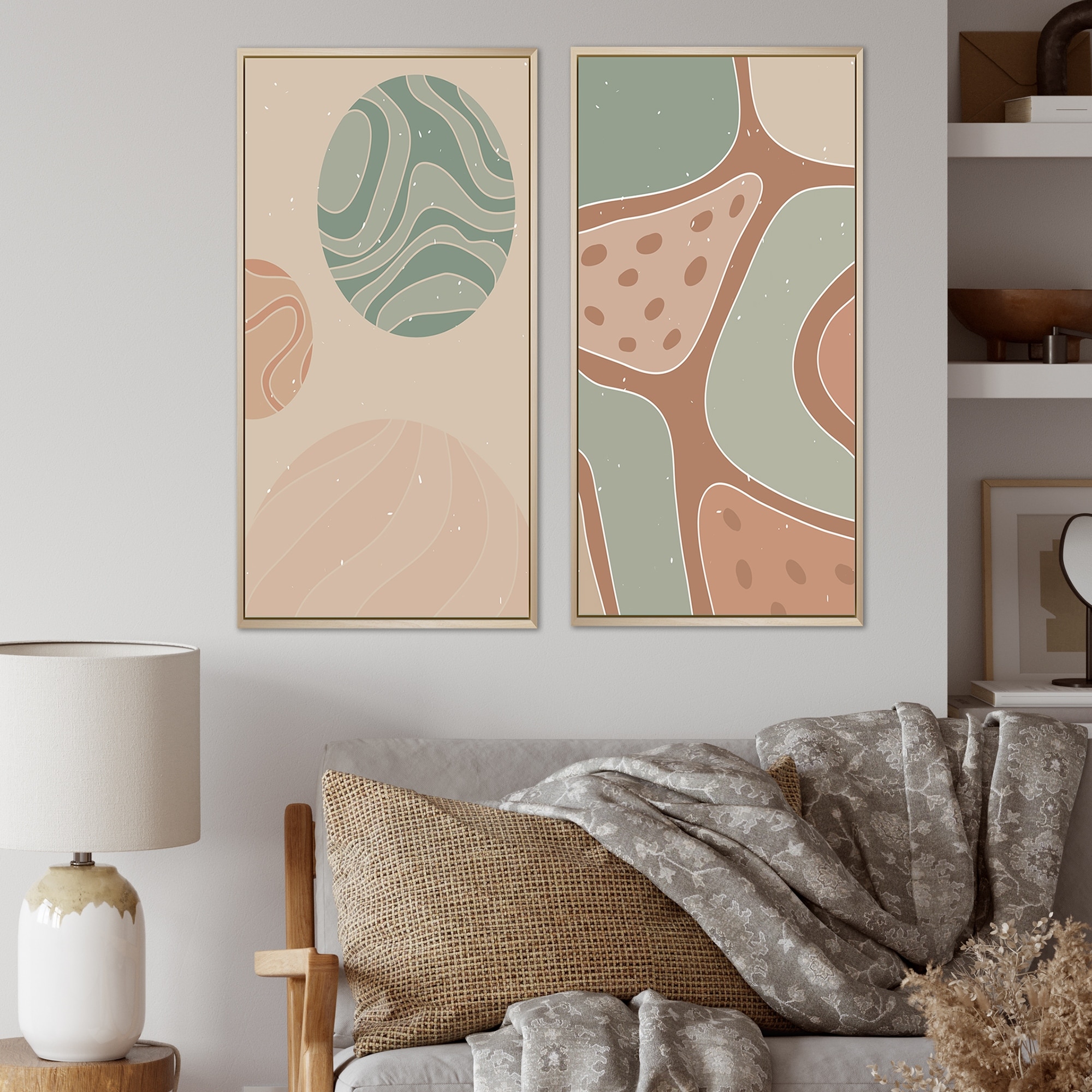 Designart "Vintage Abstract Geometrics In Vintage Colors XI" Abstract Framed Art Set of 2 Pieces