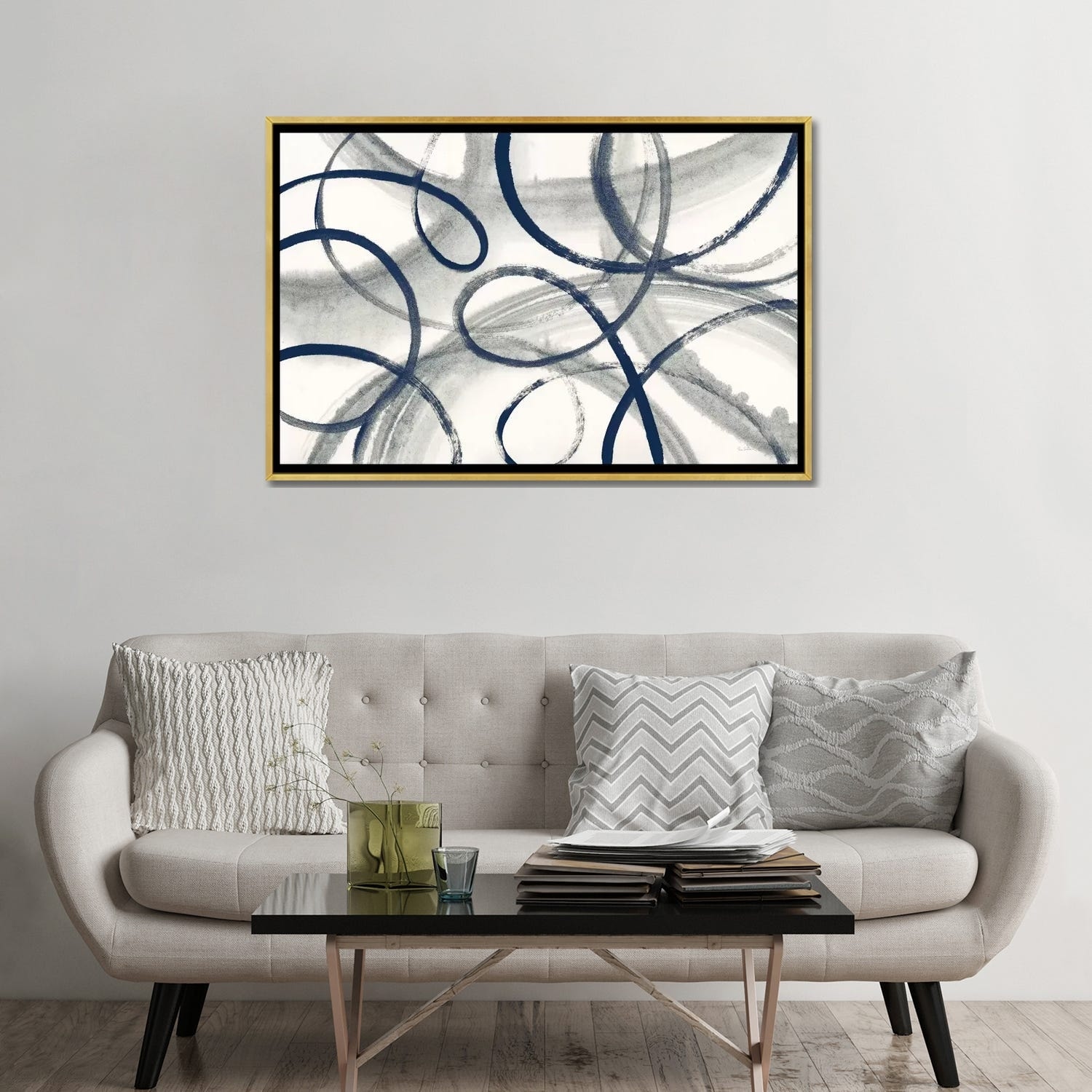 iCanvas "Calligraphia With Navy" by Sue Schlabach Framed Canvas Print
