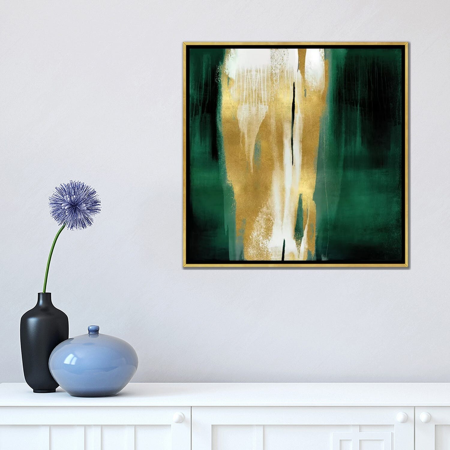 iCanvas "Free Fall Emerald with Gold I" by Christine Wright Framed Canvas Print