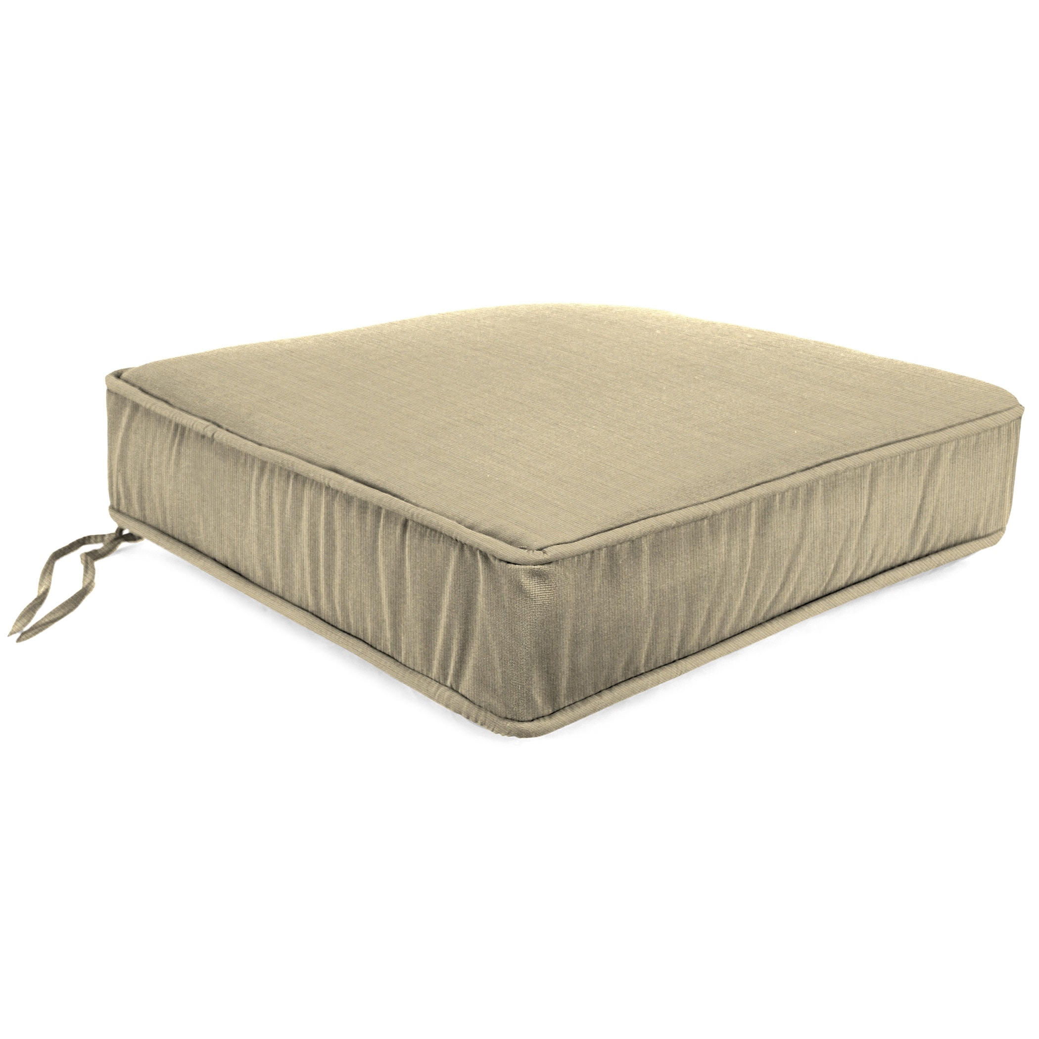 Sunbrella 22.5" x 21.5" Beige Solid Outdoor Deep Seat Cushion with Ties and Welt - 21.5'' L x 22.5'' W x 4'' H