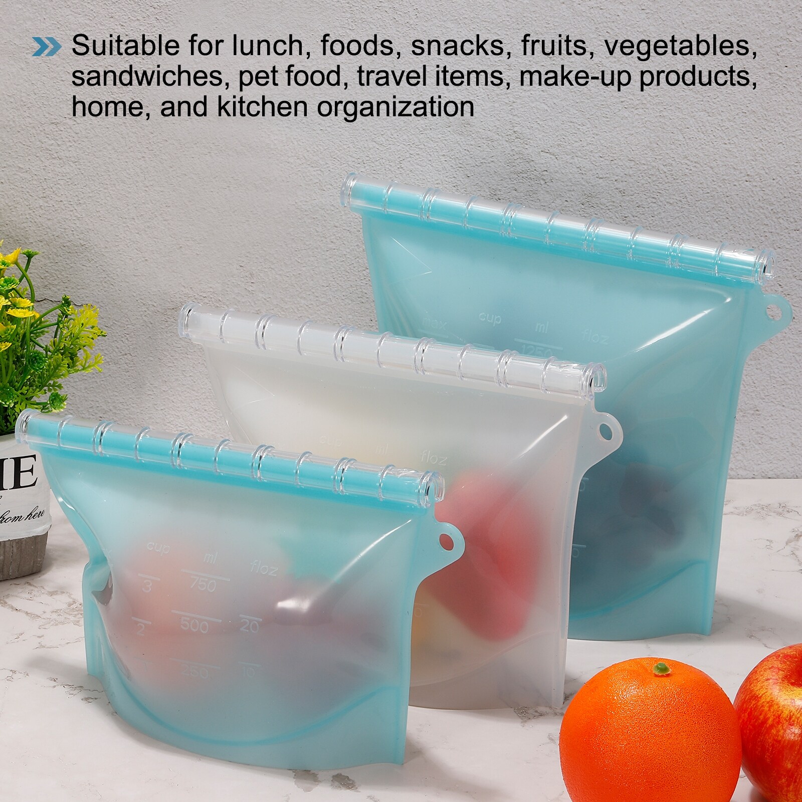 Reusable Food Storage Bag Extra Thick Freezer Bag-White+Blue(5Pcs) - White+Blue