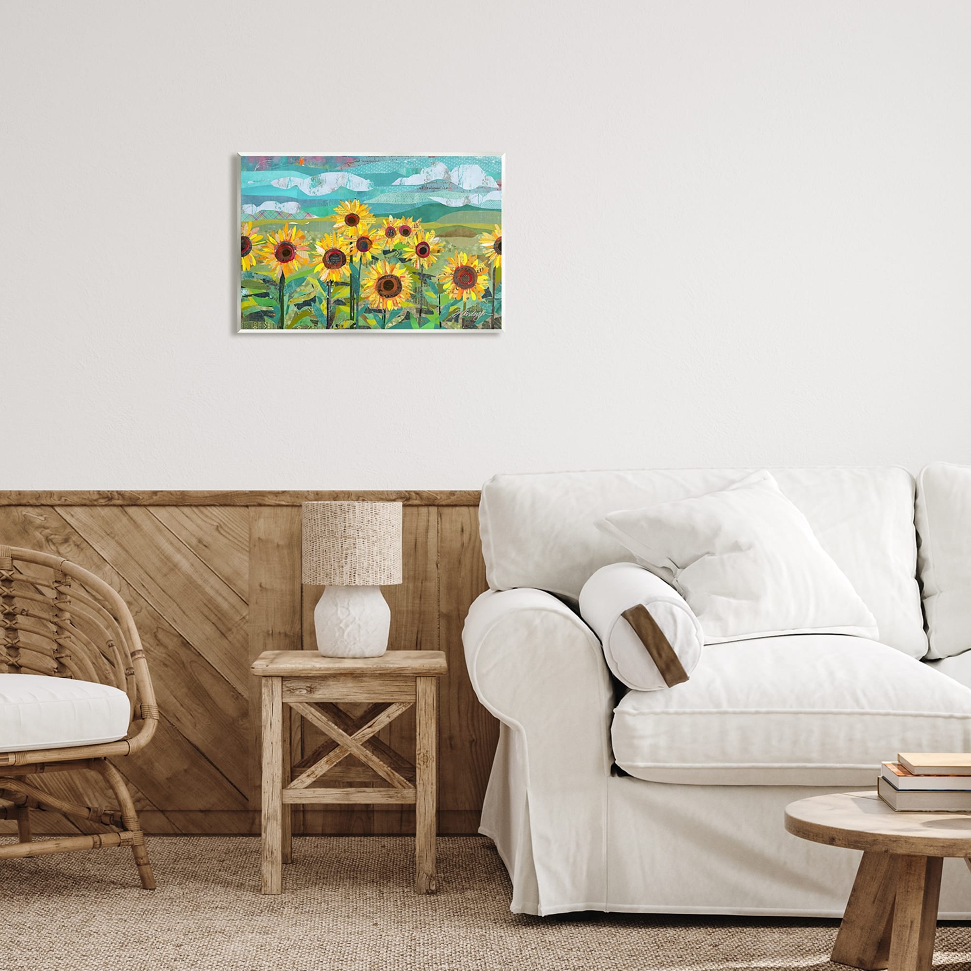 Stupell Collaged Sunflower Field Abstract Layered Ephemera Meadow Wood Wall Art, Design by Traci Anderson