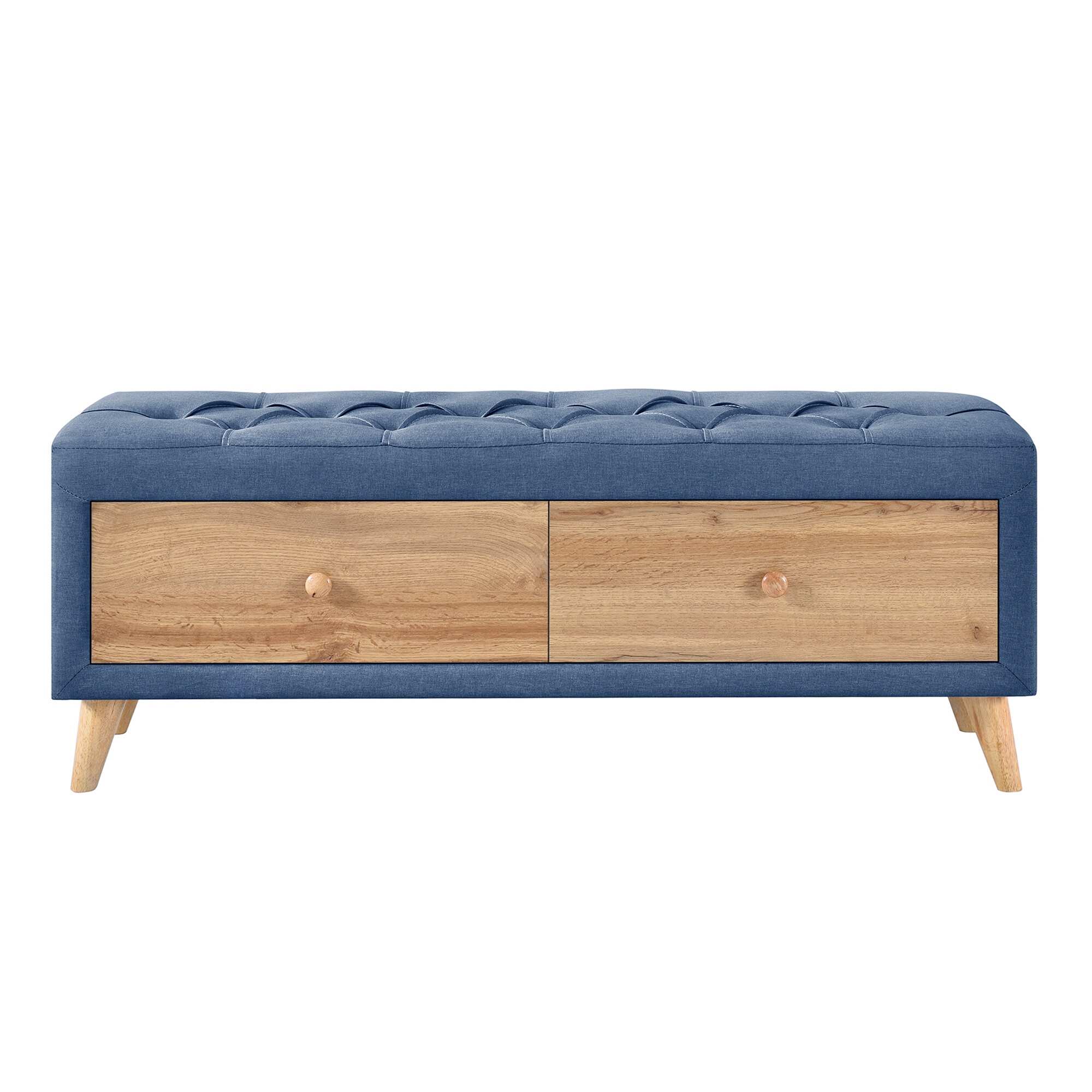 Upholstered Wooden Storage Qttoman Bench with 2 Drawers