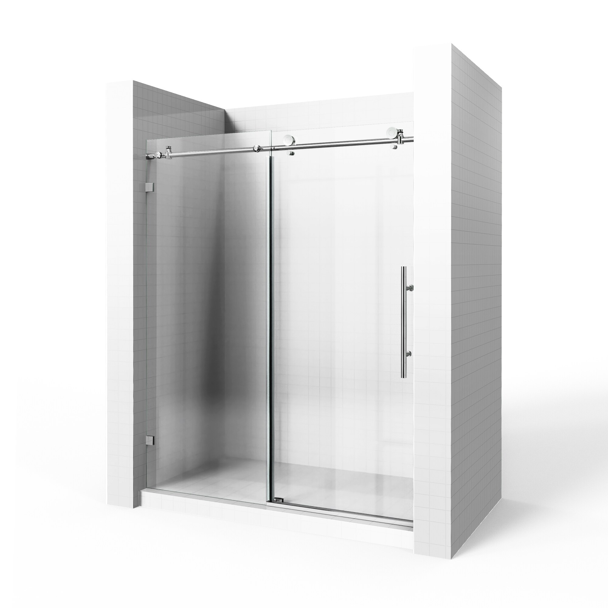 Frameless Sliding Shower Door with 3/8 in. Clear Glass 60 in. W x 76 in. H Chrome Finish - 60" W x 76" H