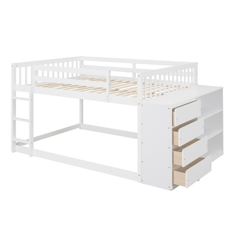 Bunk Bed with 4 Drawers and 3 Shelves