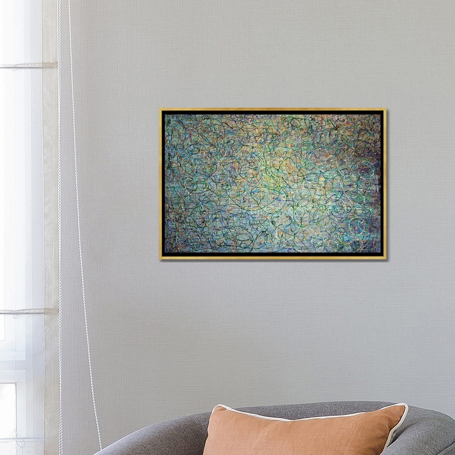 iCanvas "Gold Aqua Jackson Pollock Inspired I" by Irena Orlov Framed Canvas Print