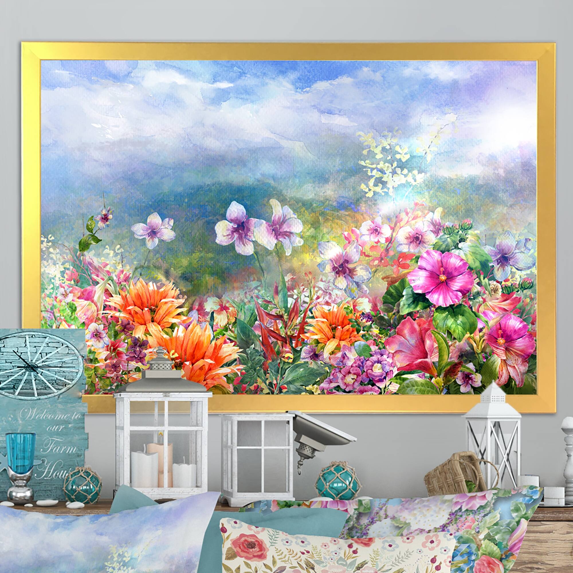 Designart "Multicolor Spring Flowers Impression III" Traditional Framed Wall Art