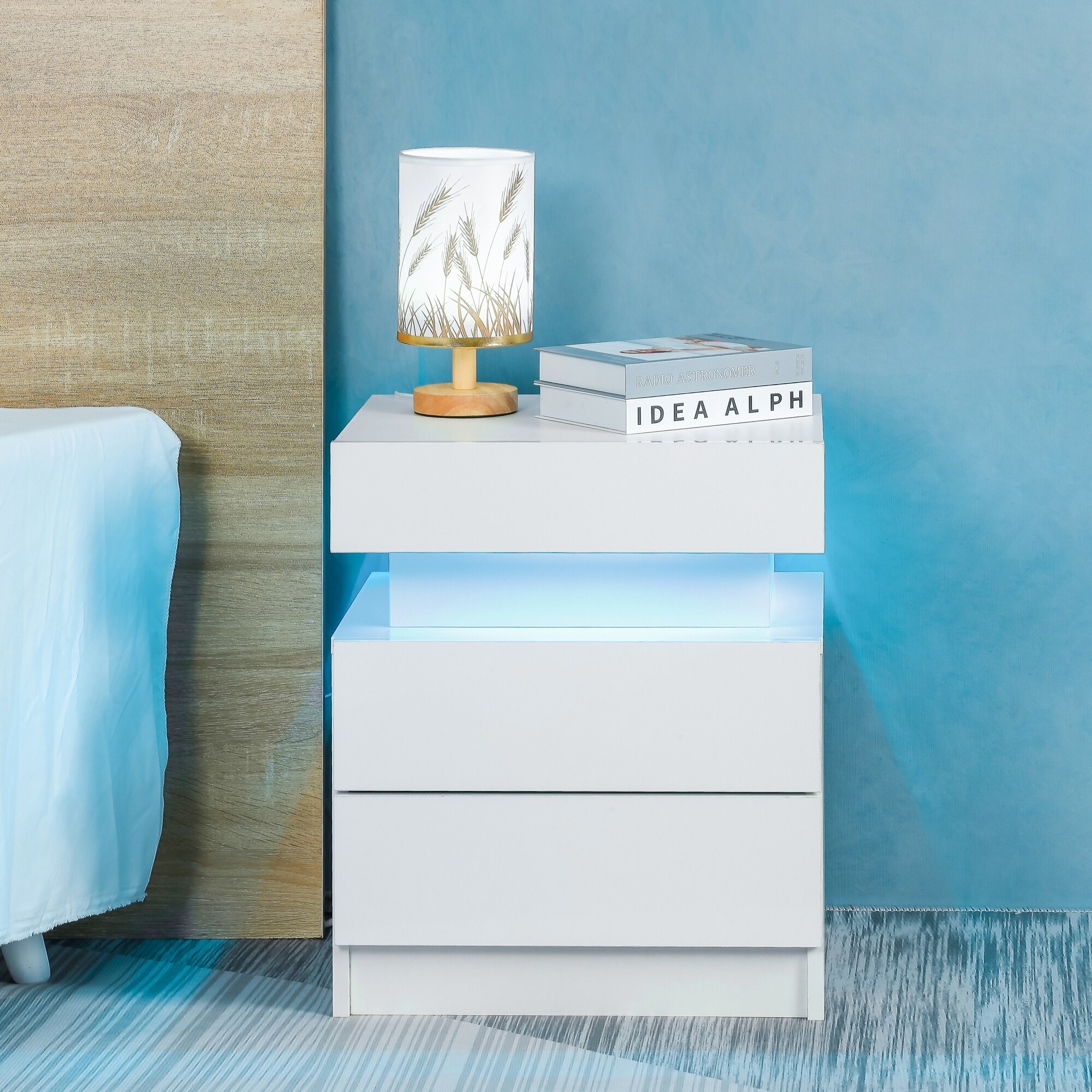 LED Nightstand with Drawers - Black