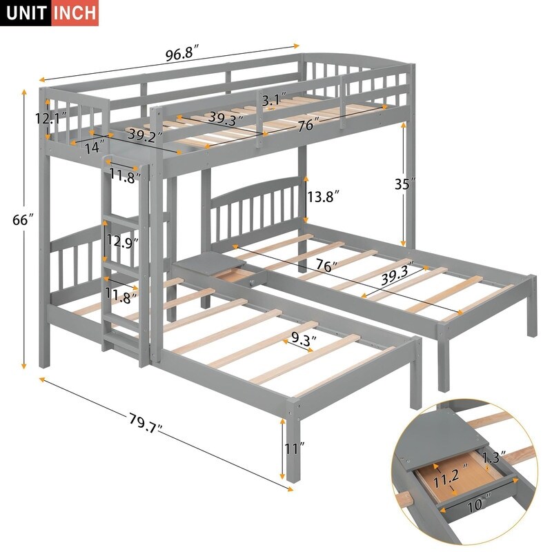 Twin over Twin & Twin Bunk Bed
