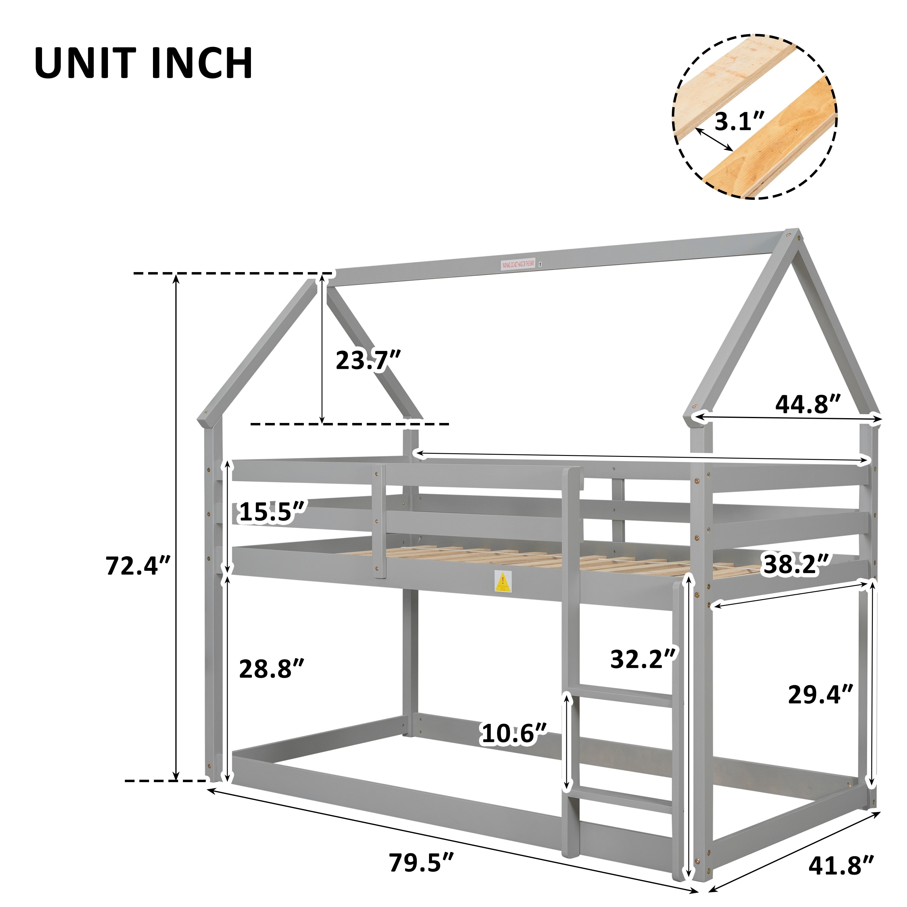 Twin over Twin Loft Bed Wood House Bunk Bed & Low Height Design Kids' Beds - White