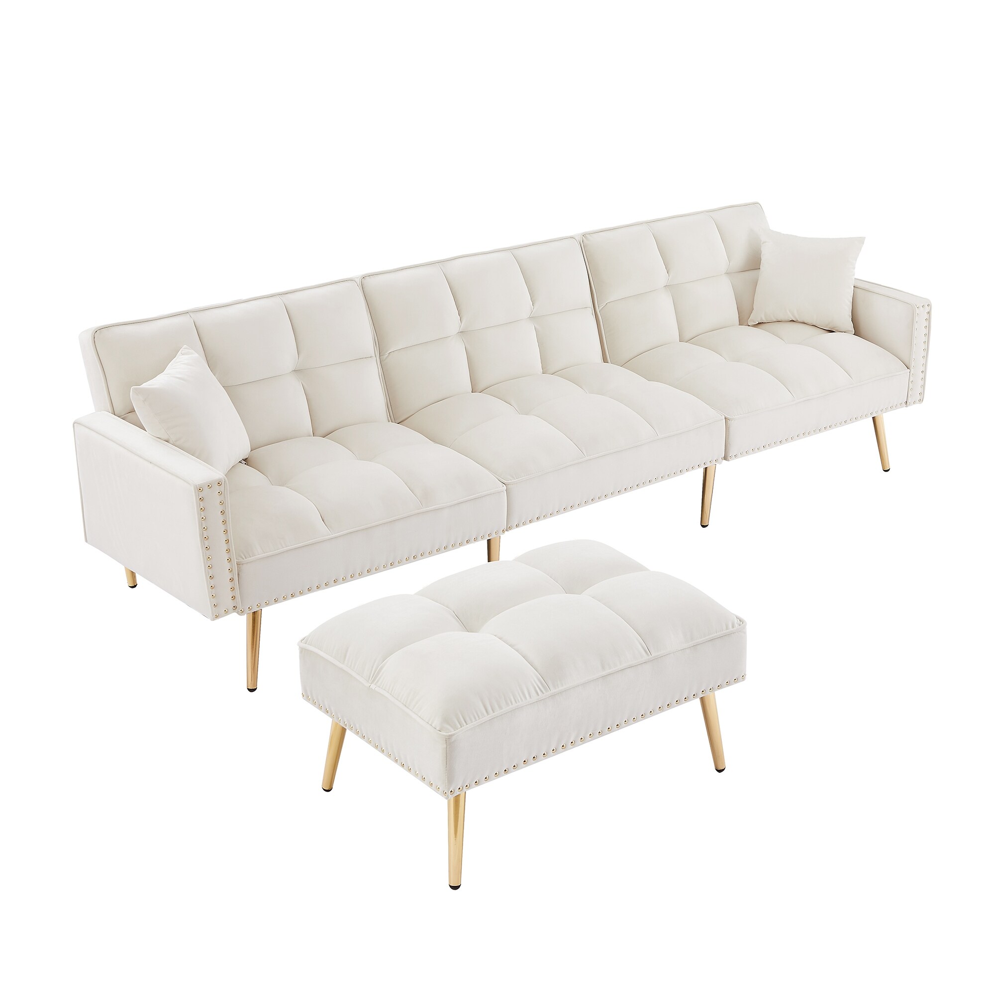 Modern Velvet Upholstered Reversible Sectional Sofa Bed , L-Shaped Couch with Movable Ottoman For Living Room.