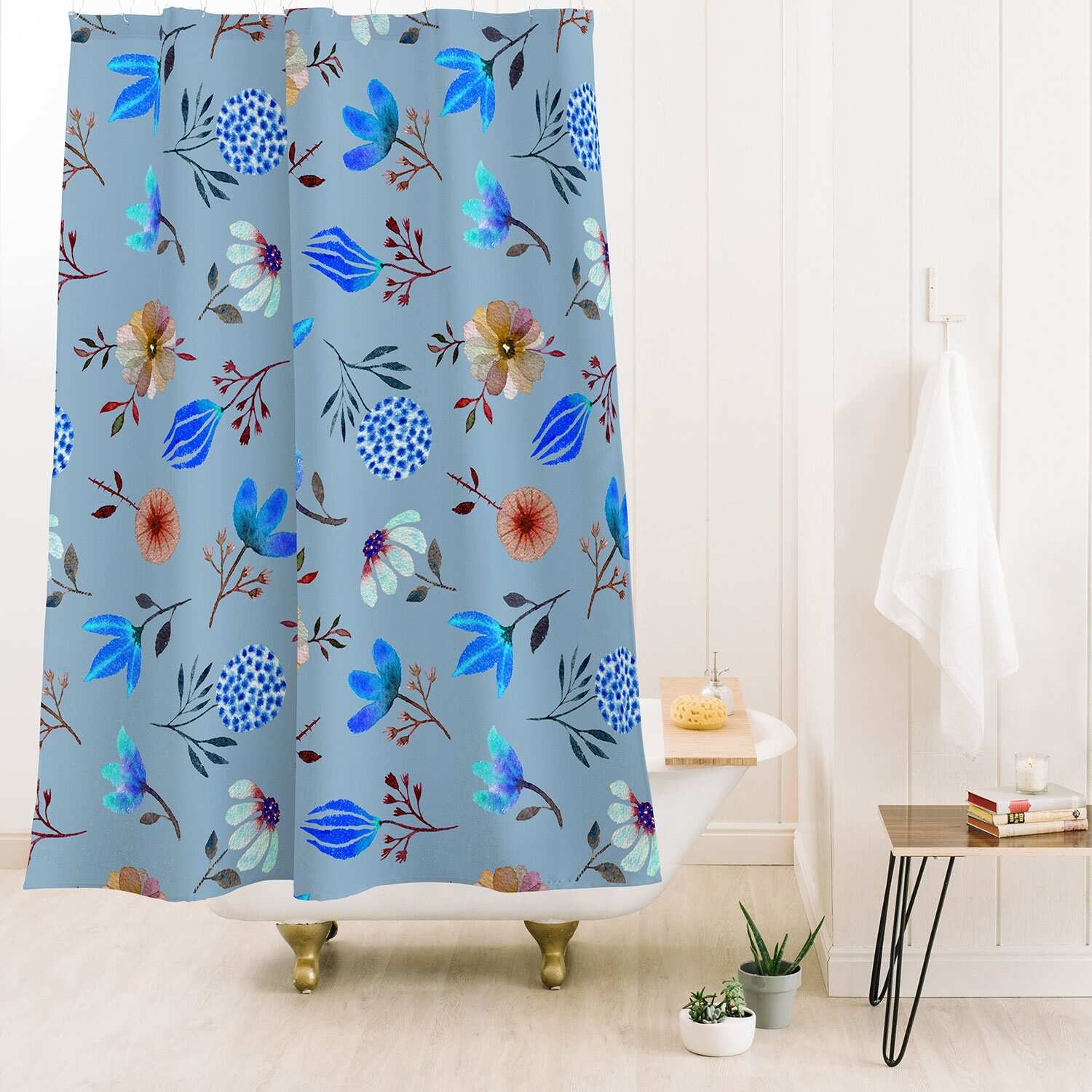 Julia Madoka Loose Watercolor Florals Smoky Made to Order Shower Curtain 71" x 74" with Liner - 71" x 74"