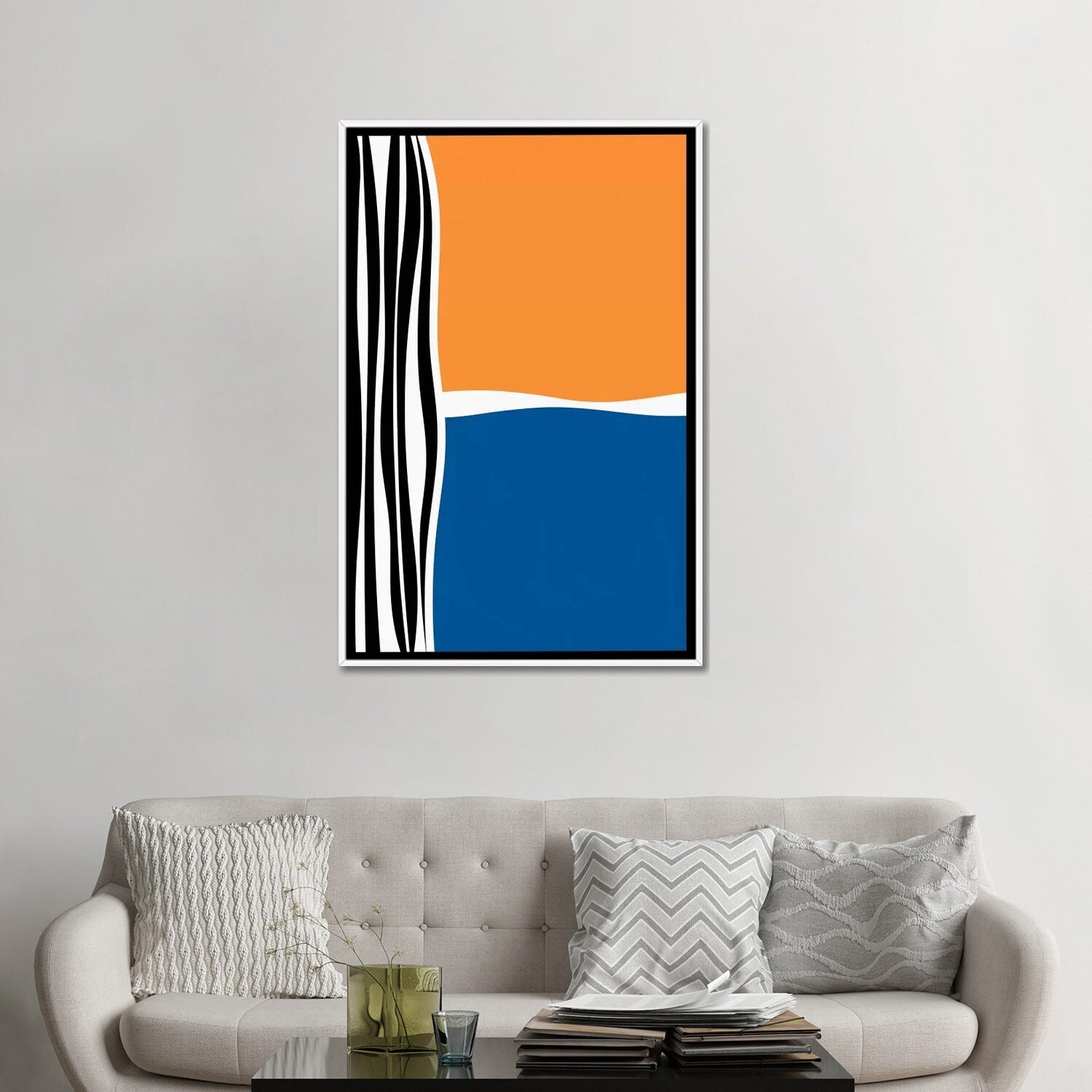 iCanvas "Irregular Shapes & Stripes - Orange & Blue" by Alisa Galitsyna Framed Canvas Print