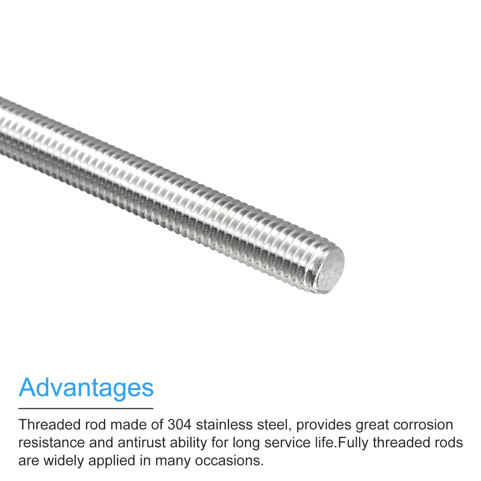 Fully Threaded Rod M10 x 130mm 1.5mm Pitch 304 Stainless Steel Right Hand 2 Pcs - Silver Tone
