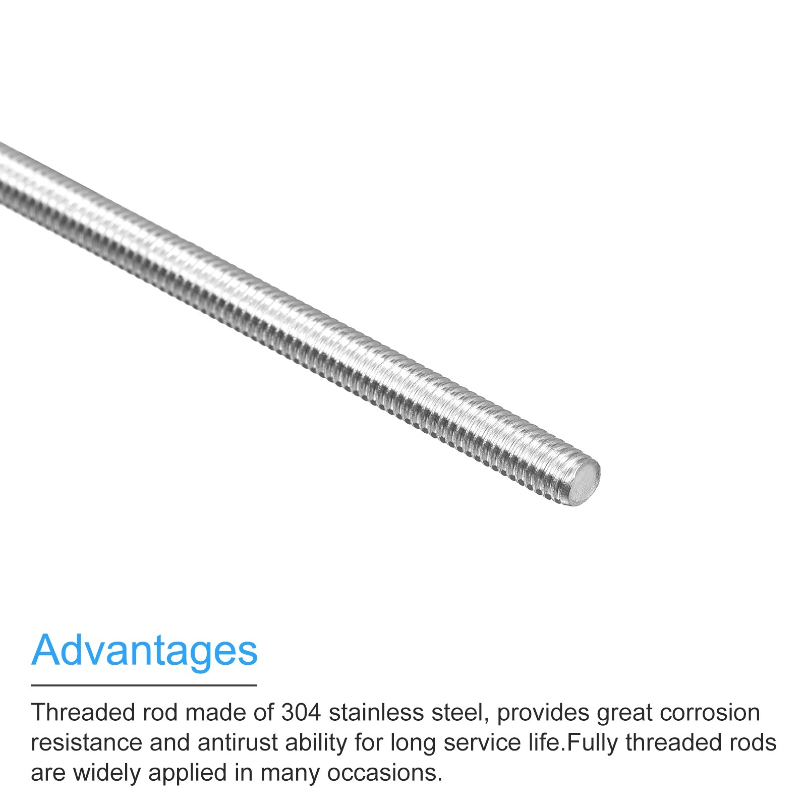 Fully Threaded Rod M4x500mm 0.7mm Pitch 304 Stainless Steel Right Hand 4Pcs - Silver Tone