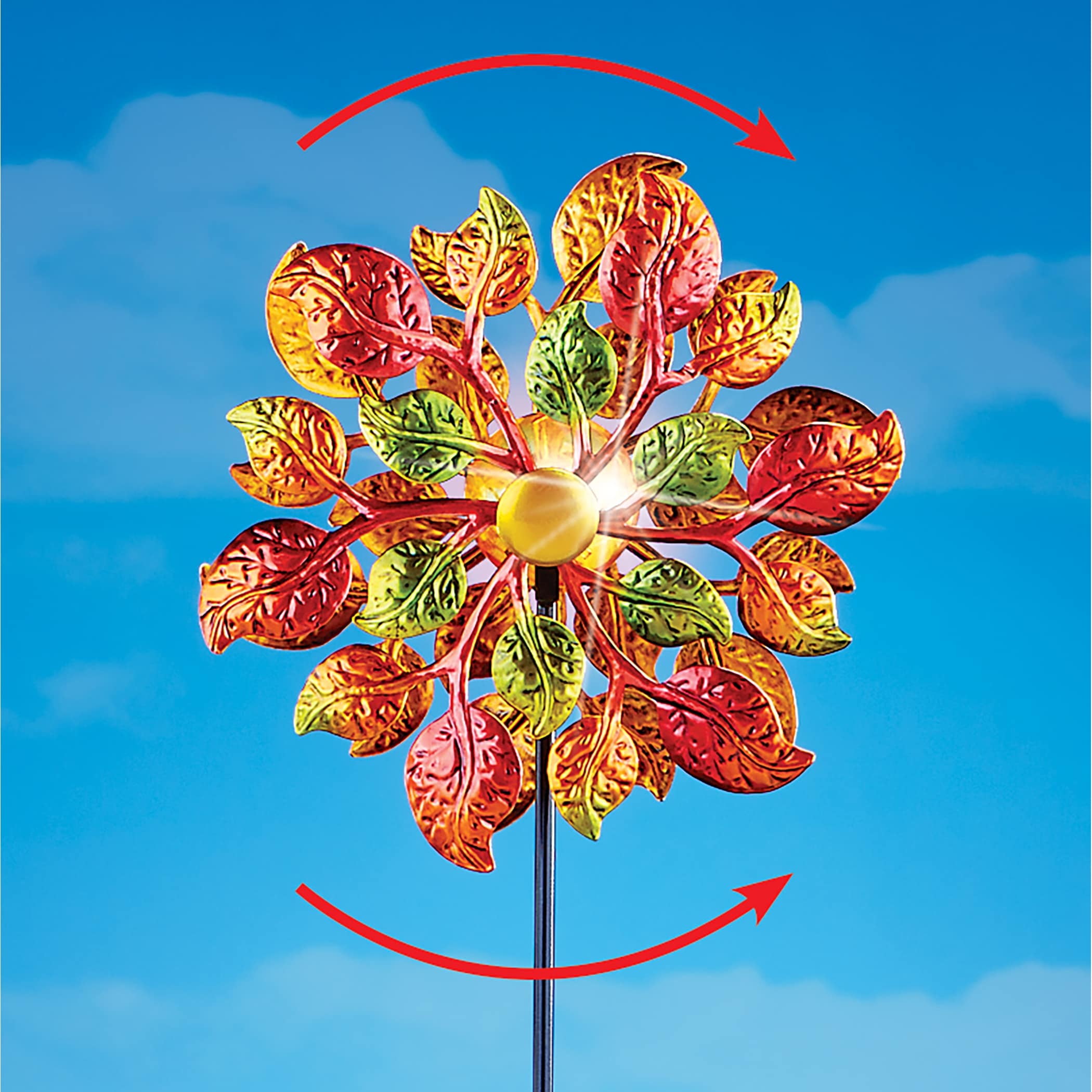 Solar Autumn Kinetic Wind Spinner Garden Stake - 16.500 x 15.000 x 3.100
