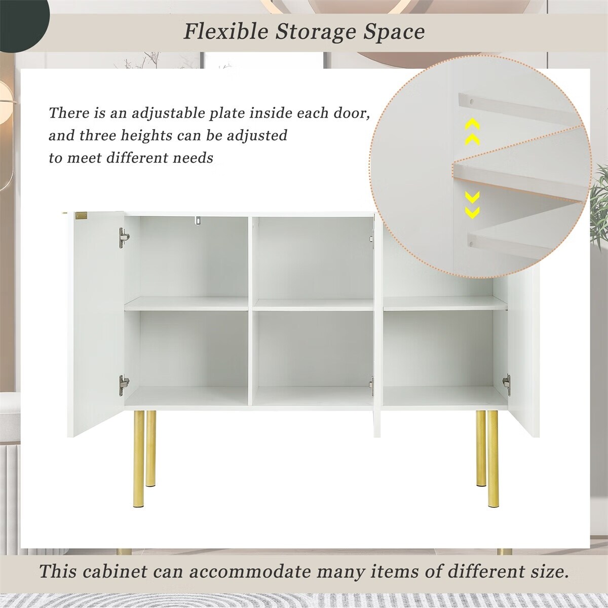 Merax Modern Simple Sideboard Cabinet with Gold Metal Legs & Handles